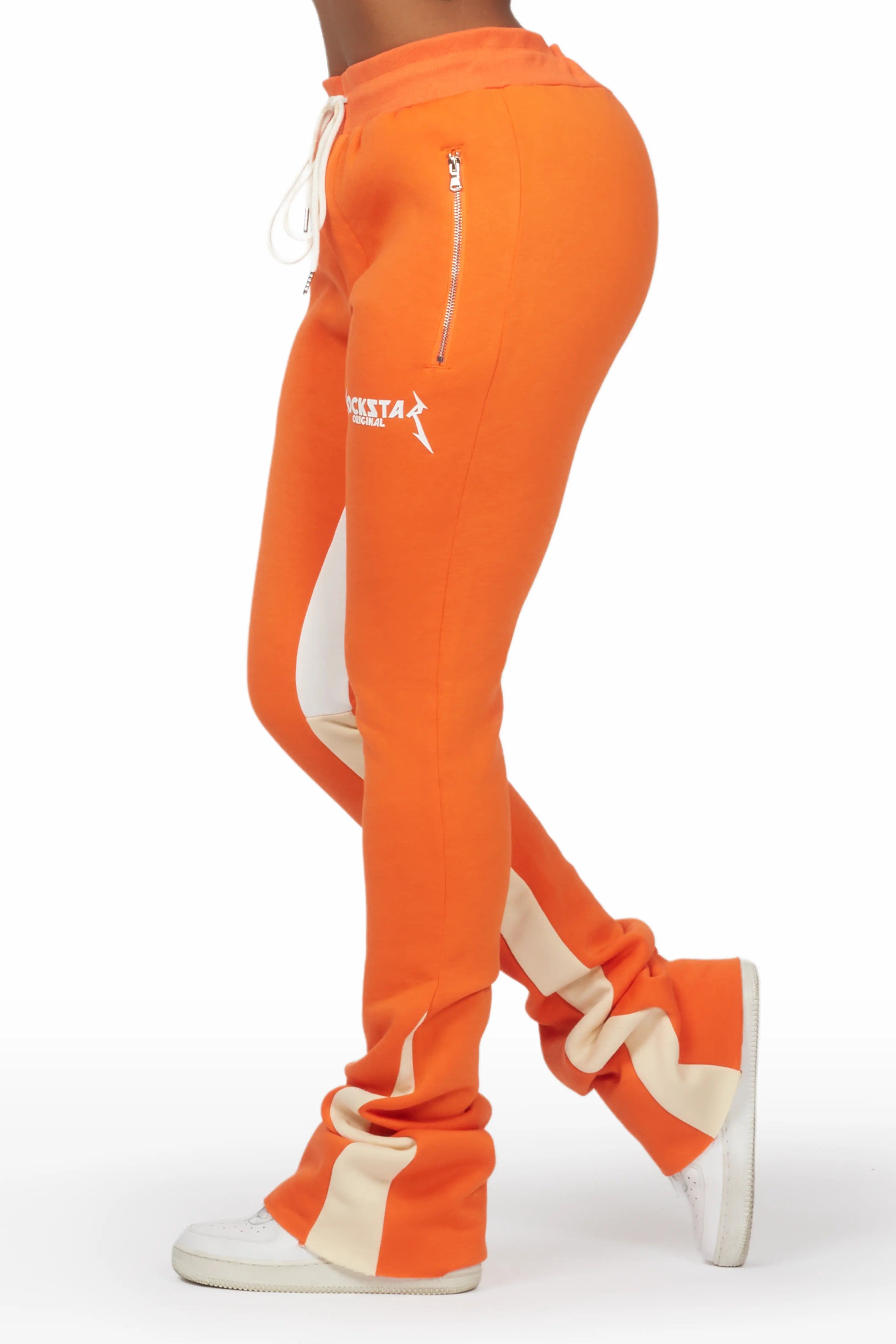 Emery Orange Stacked Flare Track Pant sold by Rockstar Original