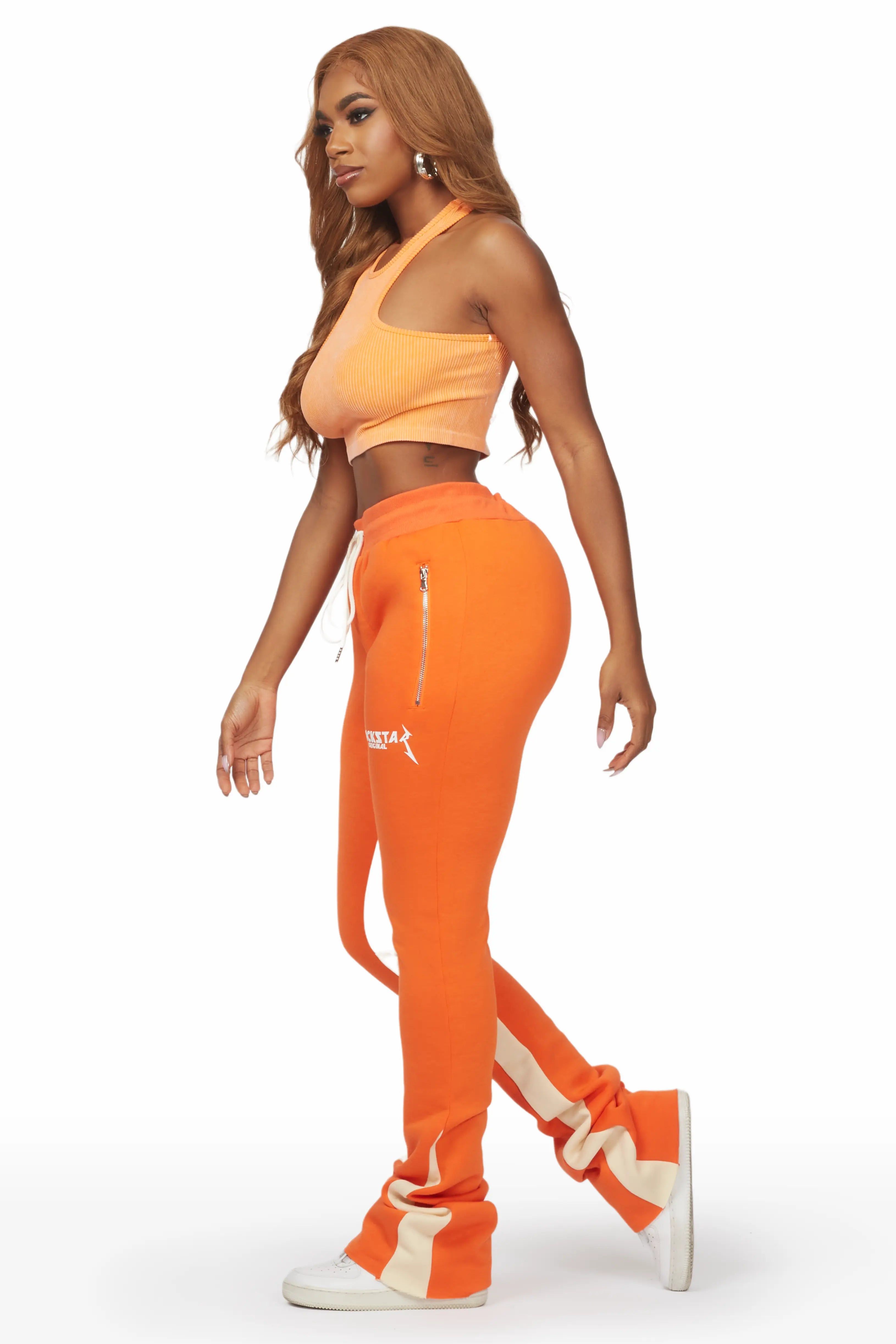 Emery Orange Stacked Flare Track Pant sold by Rockstar Original product image thumbnail 3
