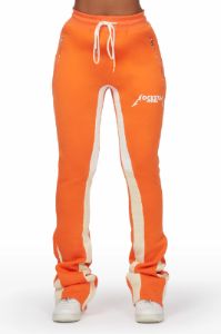 Emery Orange Stacked Flare Track Pant sold by Rockstar Original