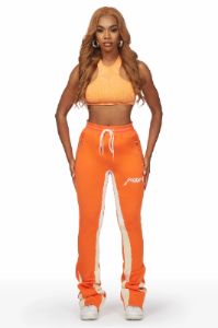 Emery Orange Stacked Flare Track Pant sold by Rockstar Original