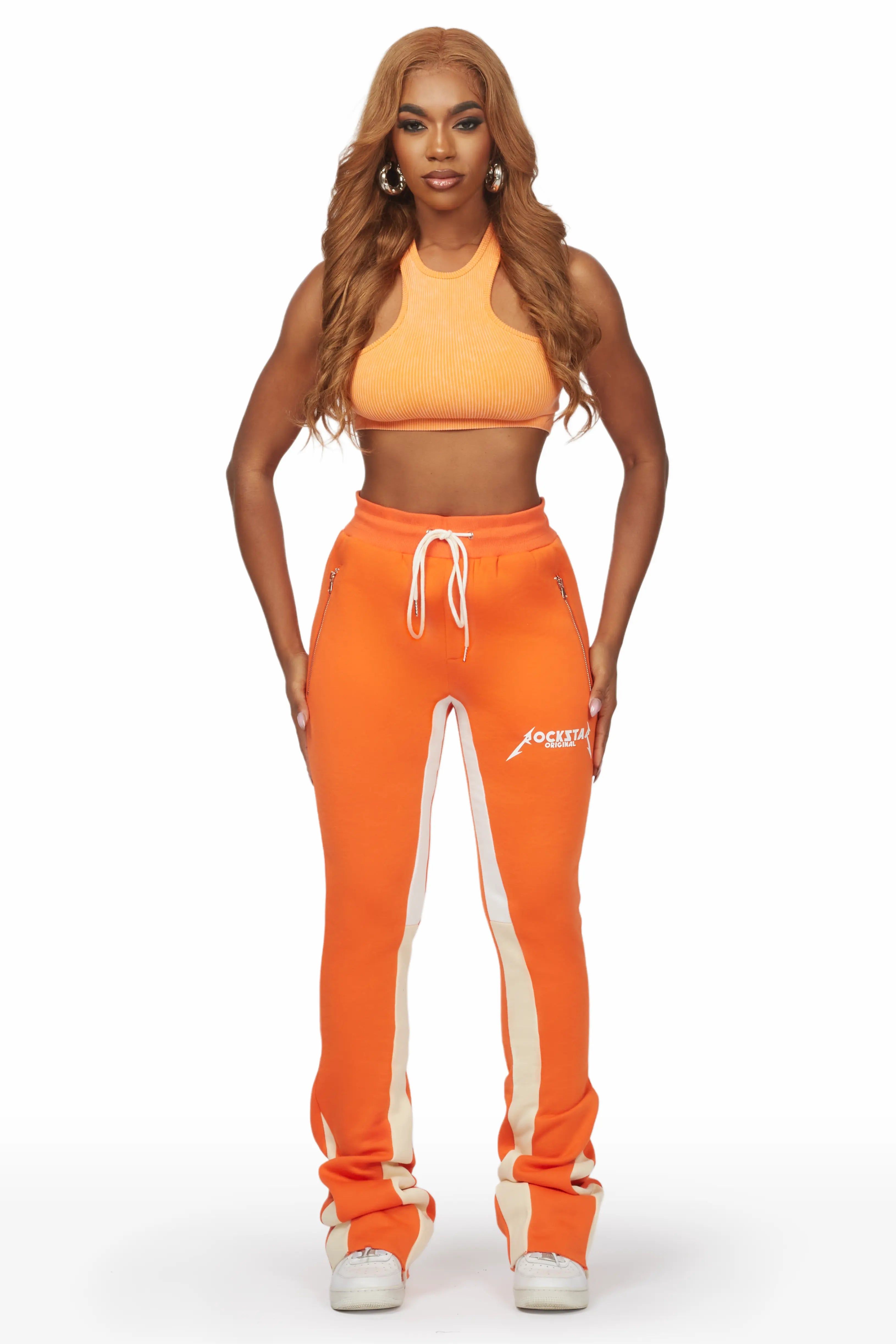 Emery Orange Stacked Flare Track Pant sold by Rockstar Original product image thumbnail 4