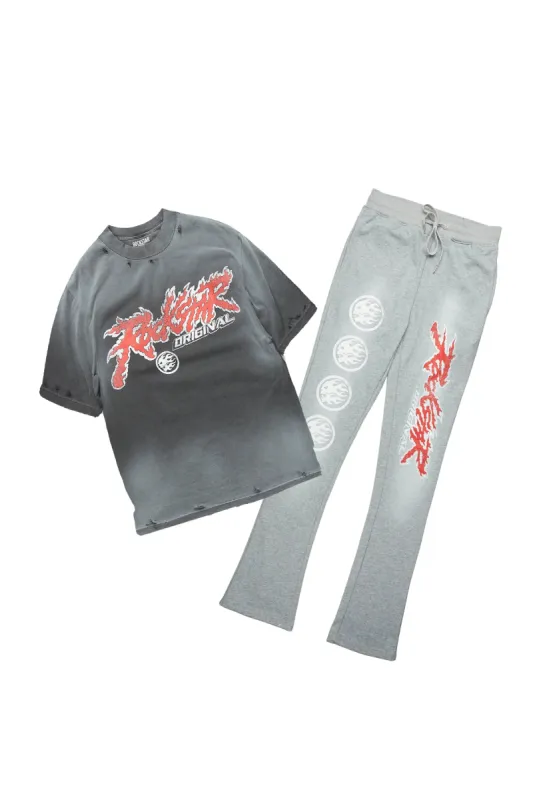 Yash Charcoal Grey T-Shirt/Stacked Flare Track Pant Set sold by Rockstar Original