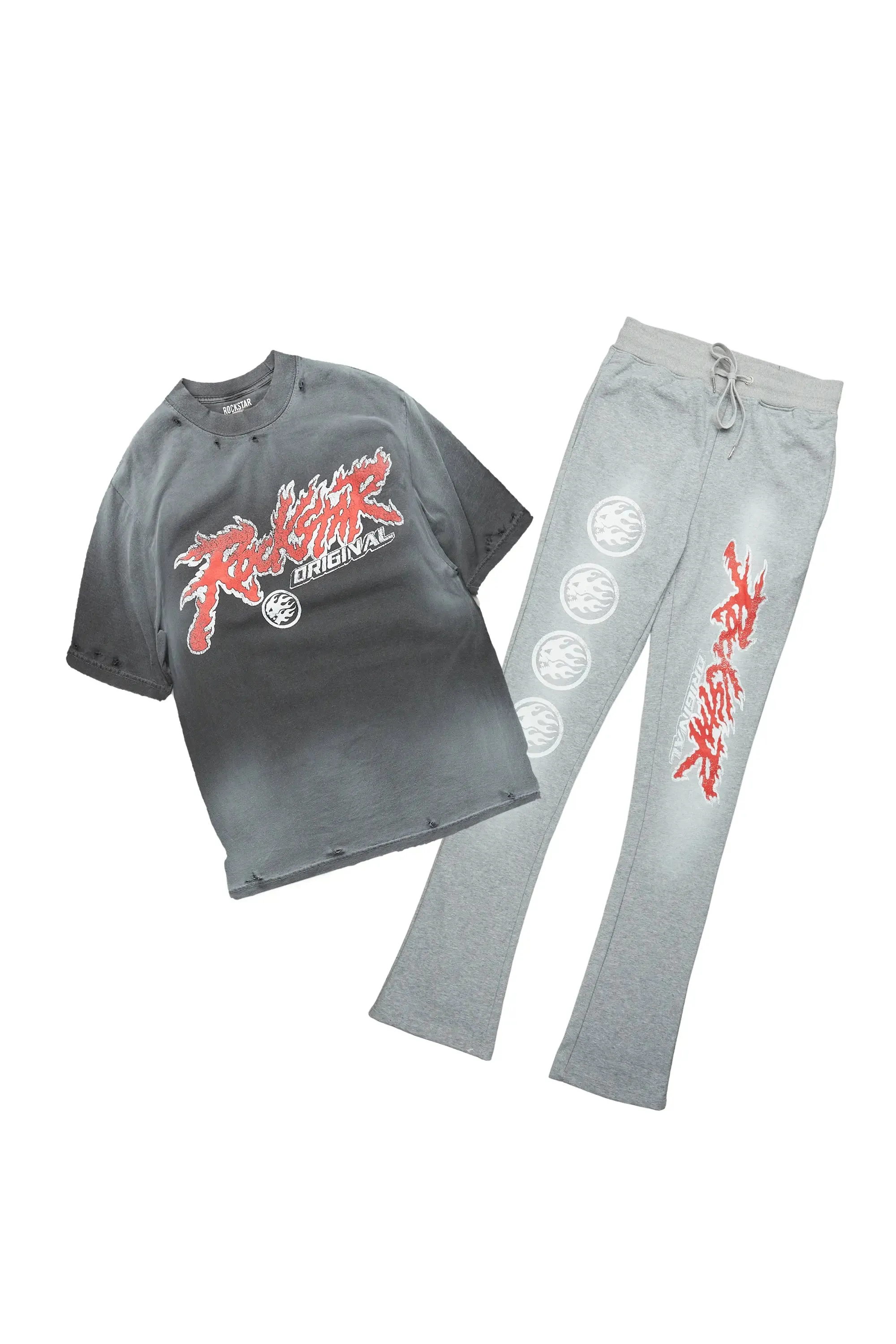 Yash Charcoal Grey T-Shirt/Stacked Flare Track Pant Set sold by Rockstar Original