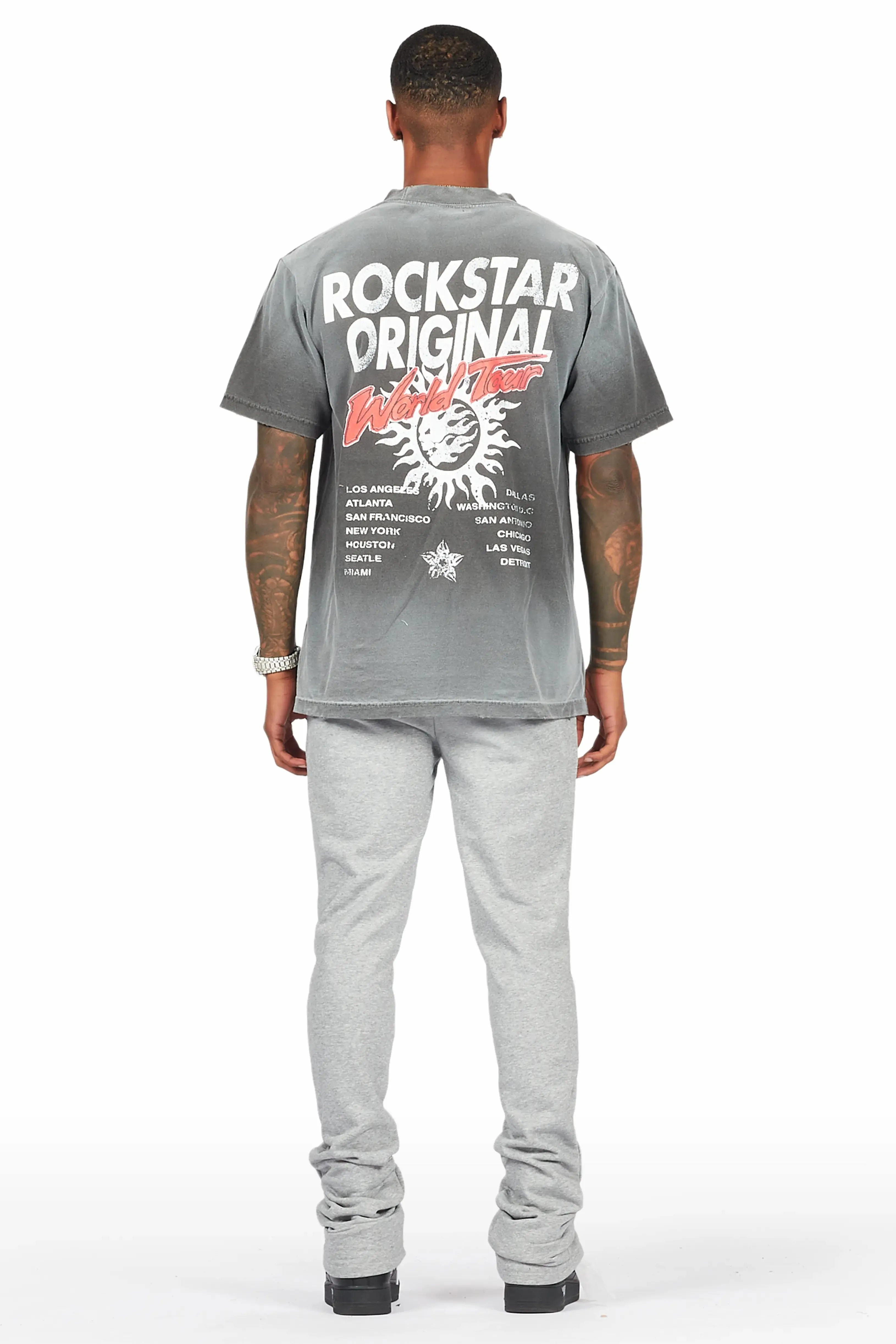 Yash Charcoal Grey T-Shirt/Stacked Flare Track Pant Set sold by Rockstar Original product image thumbnail 5