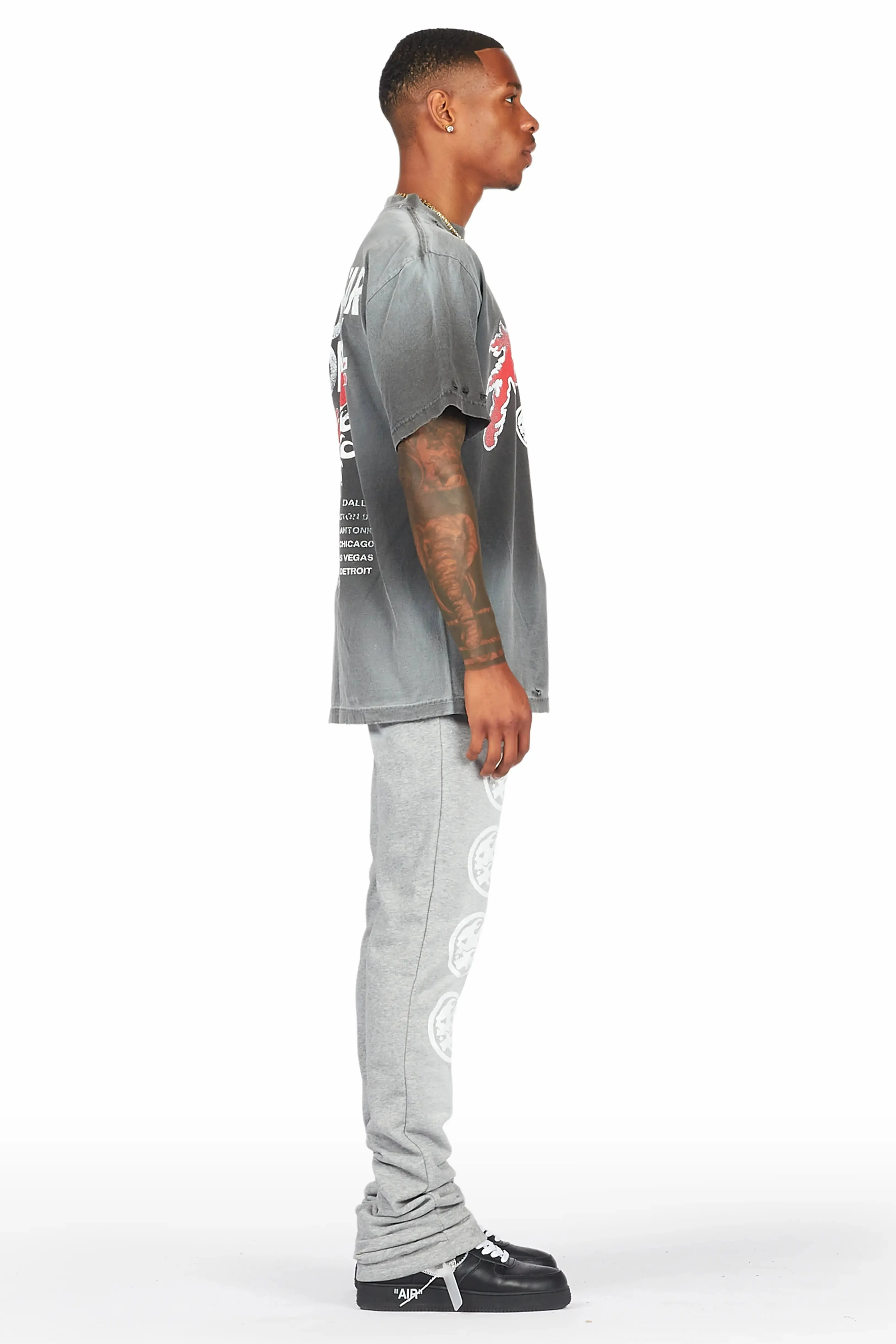 Yash Charcoal Grey T-Shirt/Stacked Flare Track Pant Set sold by Rockstar Original product image thumbnail 4