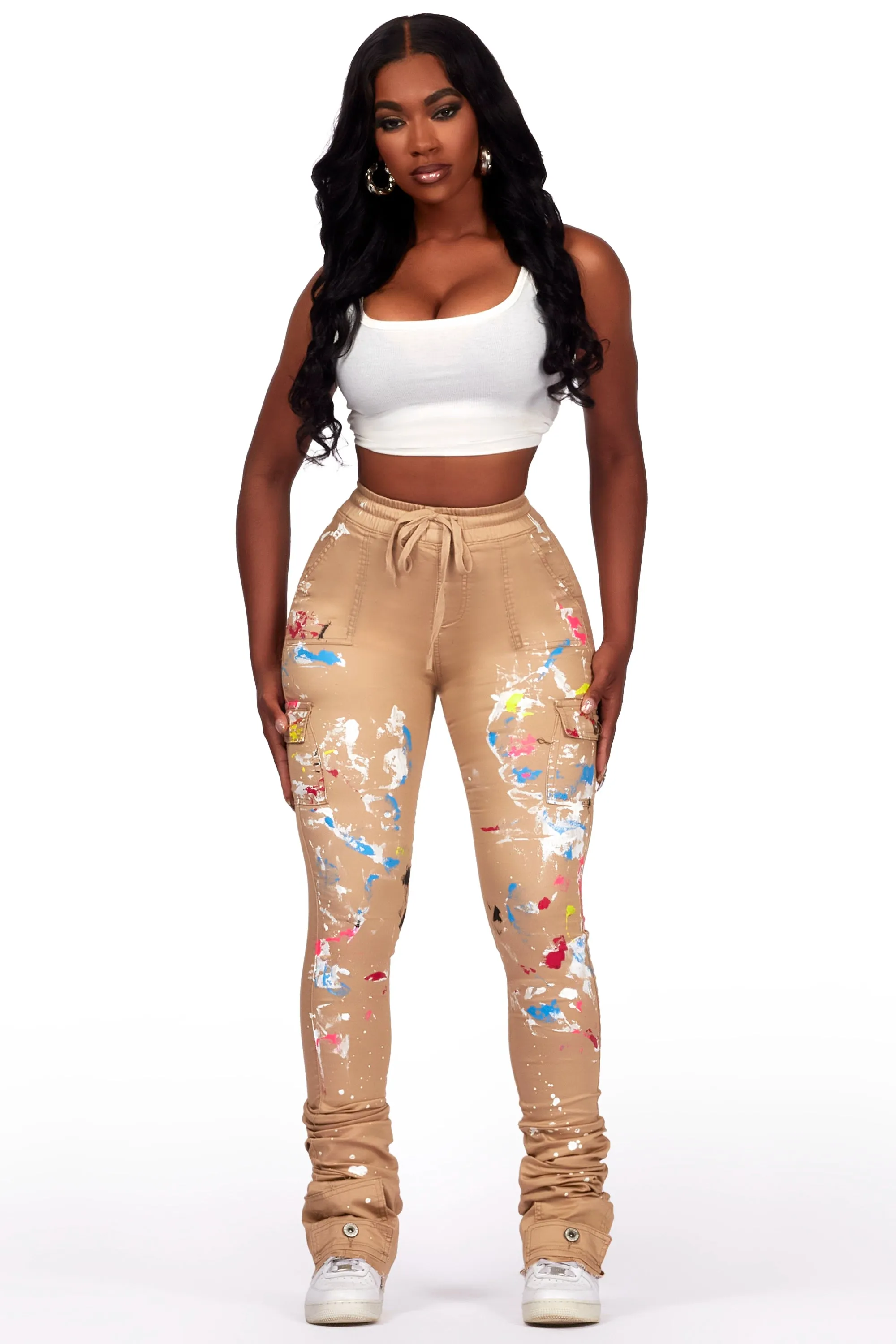 Sareeta Tan Painted Super Stacked Jean sold by Rockstar Original product image thumbnail 2