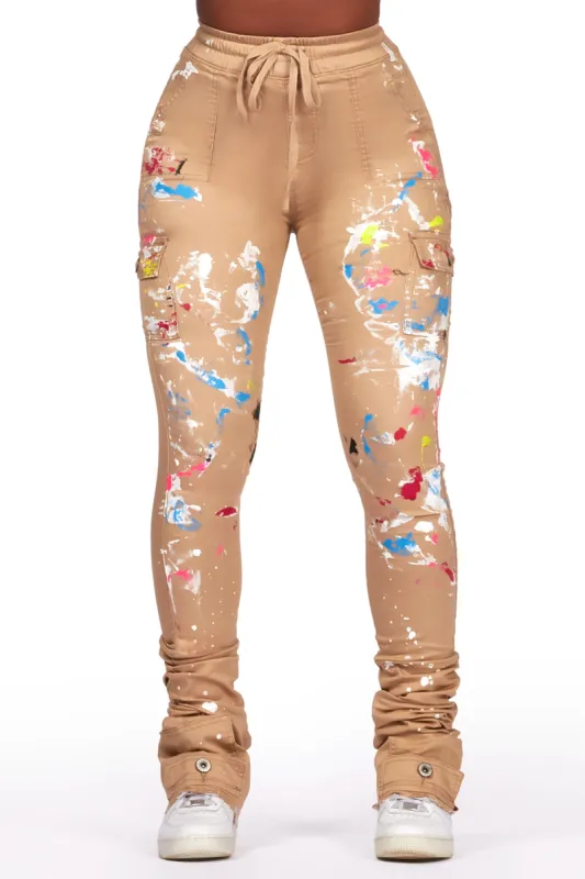 Sareeta Tan Painted Super Stacked Jean sold by Rockstar Original