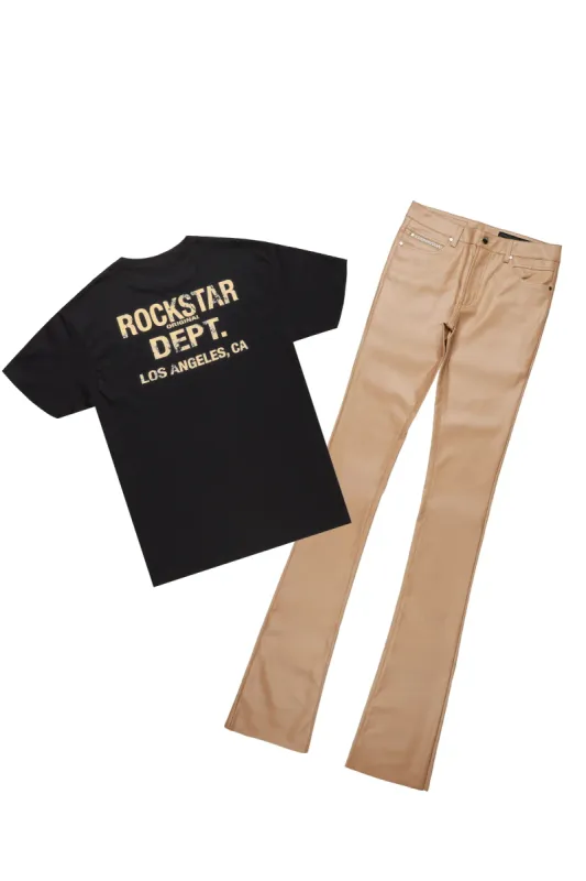 Lake Black T-Shirt & Ricky Tan PU Super Stacked Jean Bundle sold by Rockstar Original