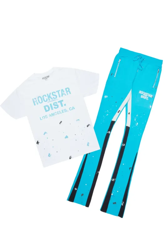 Scottie White/Blue T-Shirt/Super Stacked Flare Track Pant Set sold by Rockstar Original