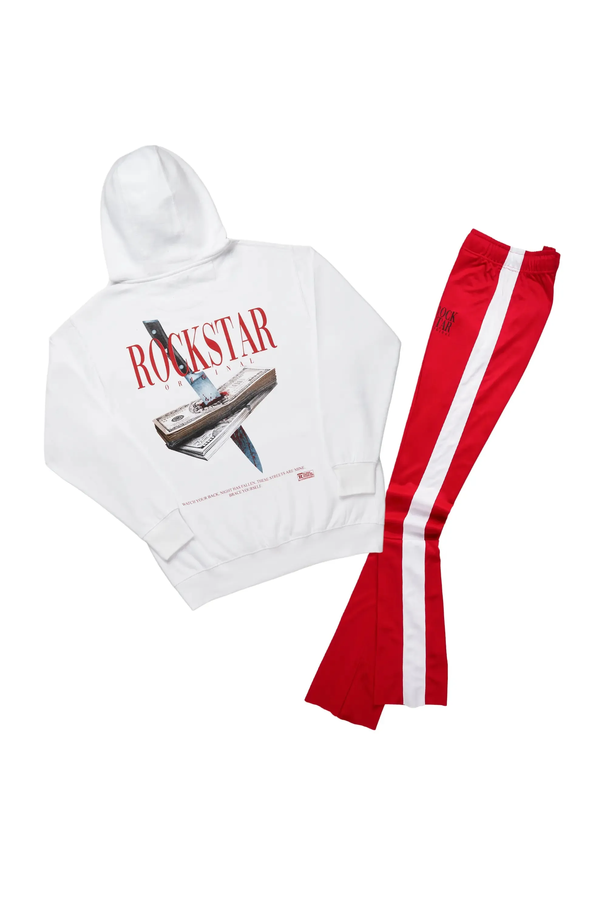 Dayte Nite White/Red Hoodie Super Stack Track Set sold by Rockstar Original