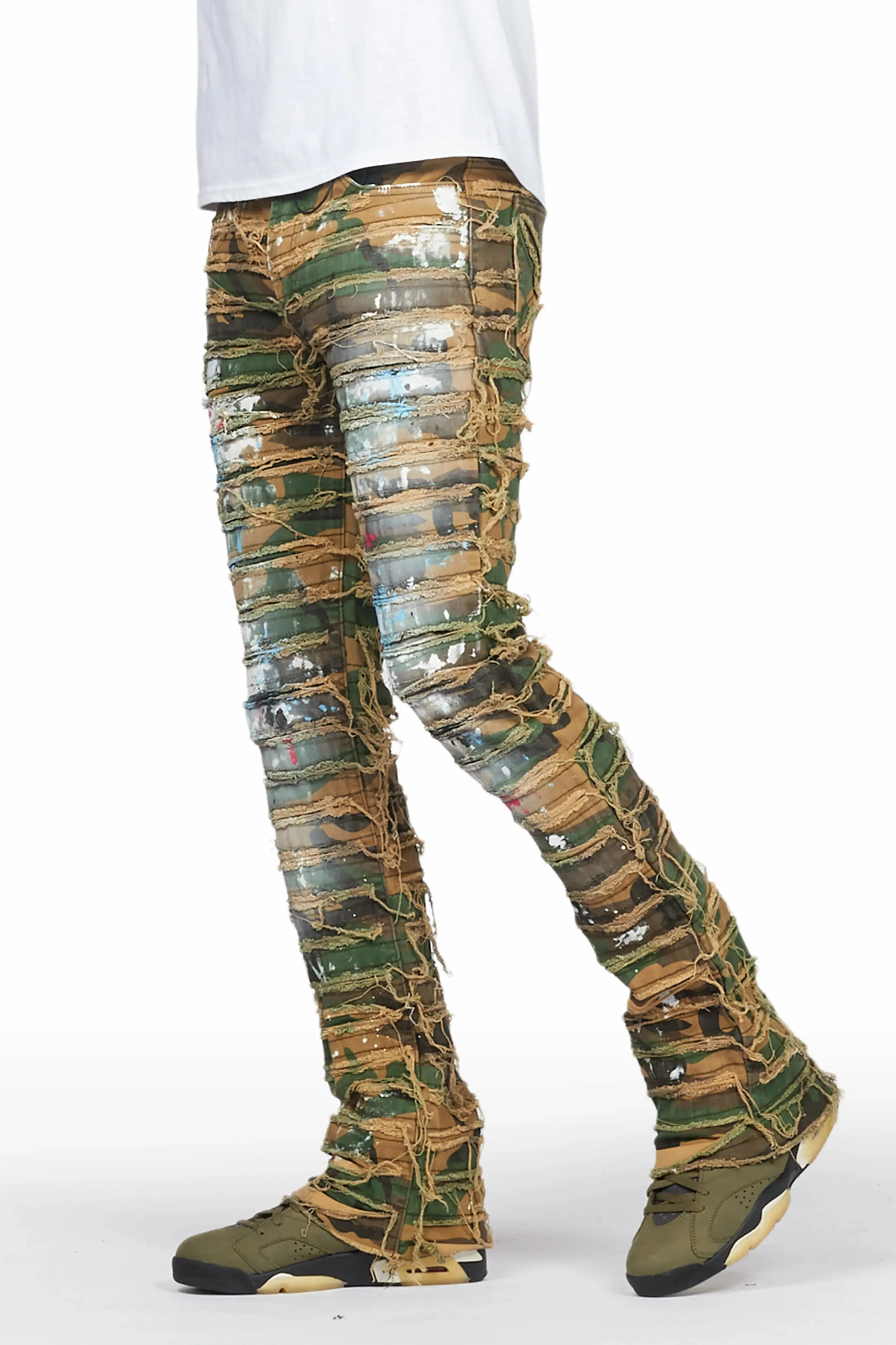 Raith Faded Camo Painter Stacked Flare Jean sold by Rockstar Original