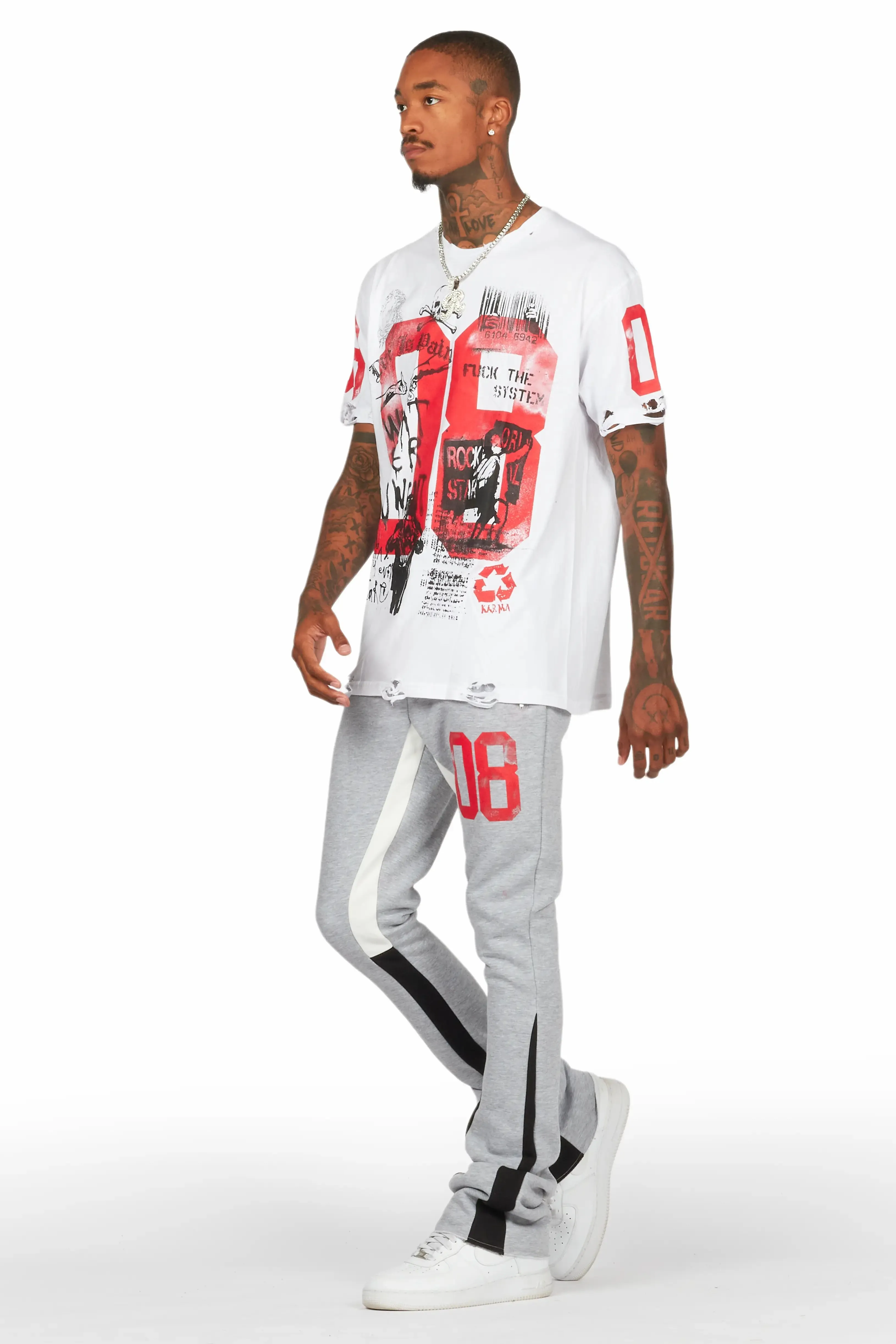 Grill White/Grey Oversized T-Shirt/Stacked Track Set sold by Rockstar Original product image thumbnail 5