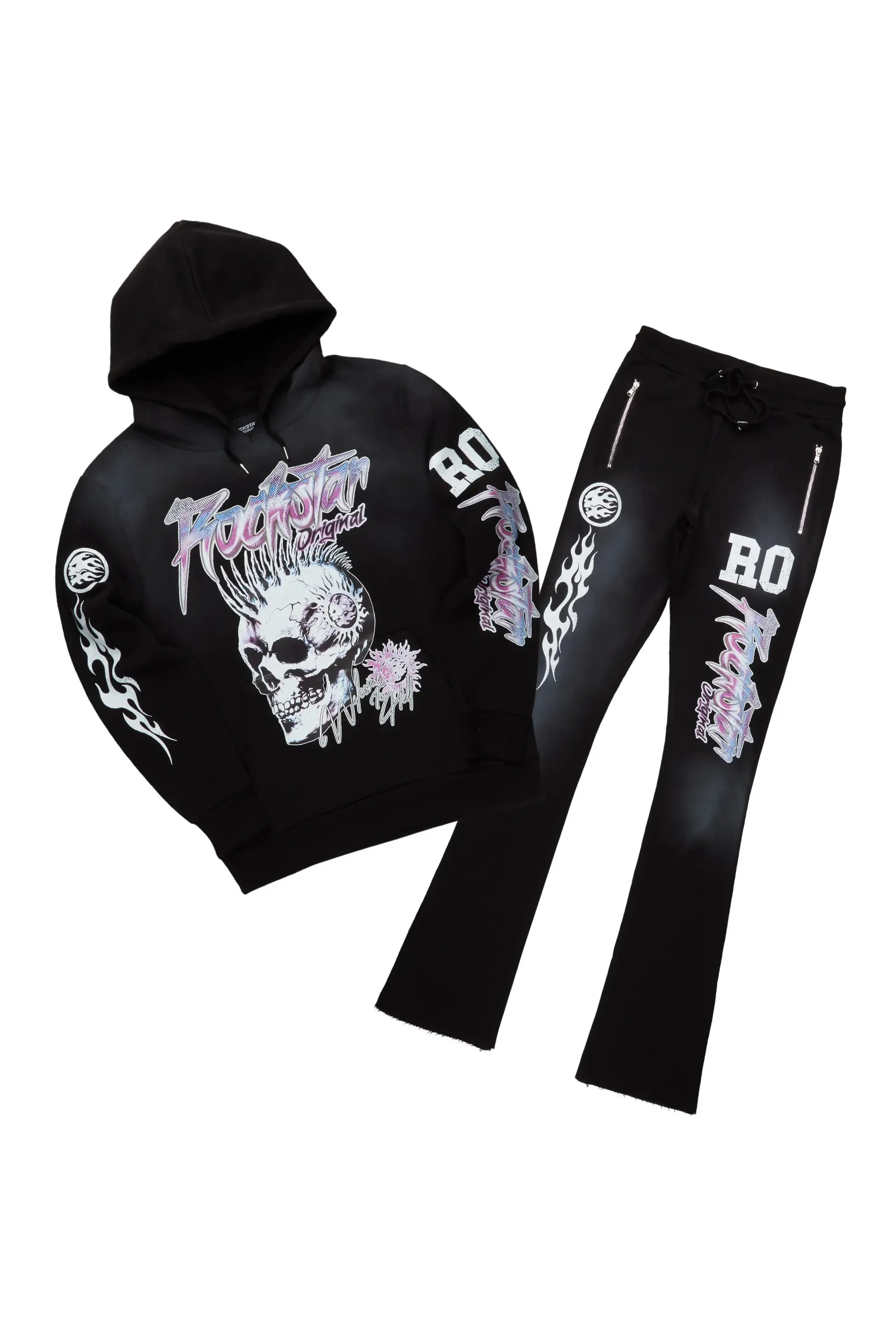 Ernesto Black Hoodie/Stacked Flare Pant Track Set sold by Rockstar Original product image thumbnail 2