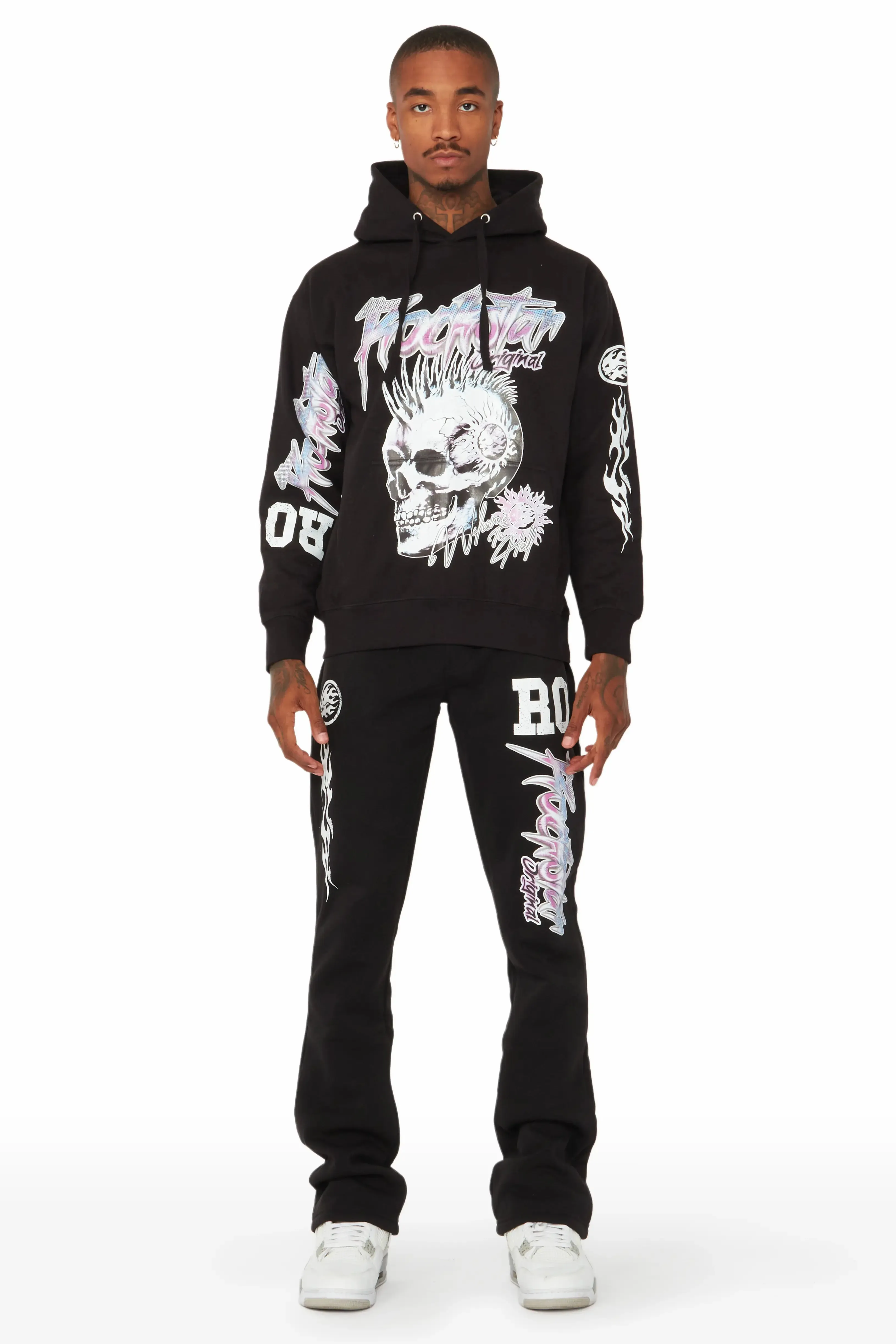 Ernesto Black Hoodie/Stacked Flare Pant Track Set sold by Rockstar Original