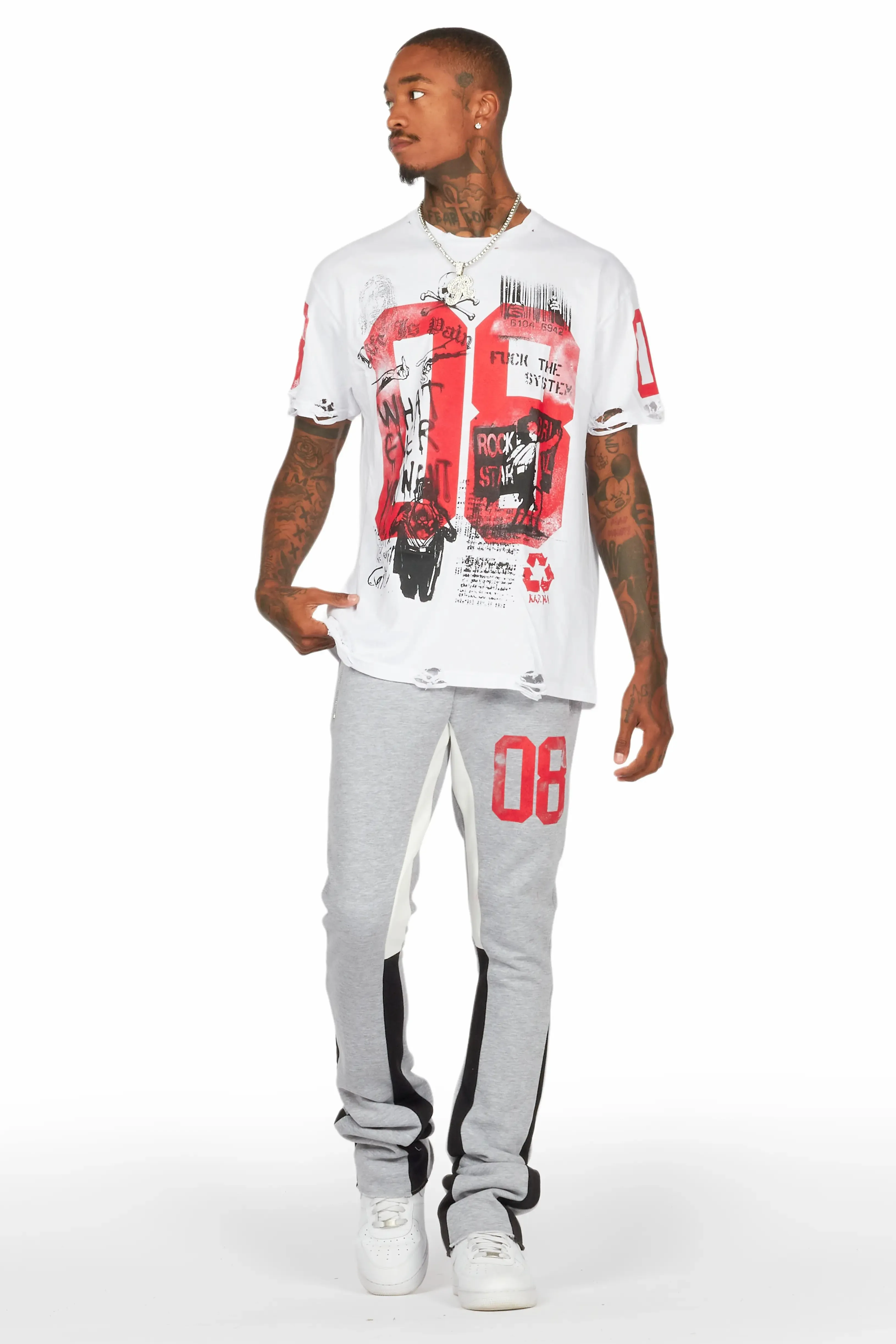 Grill White/Grey Oversized T-Shirt/Stacked Track Set sold by Rockstar Original product image thumbnail 2