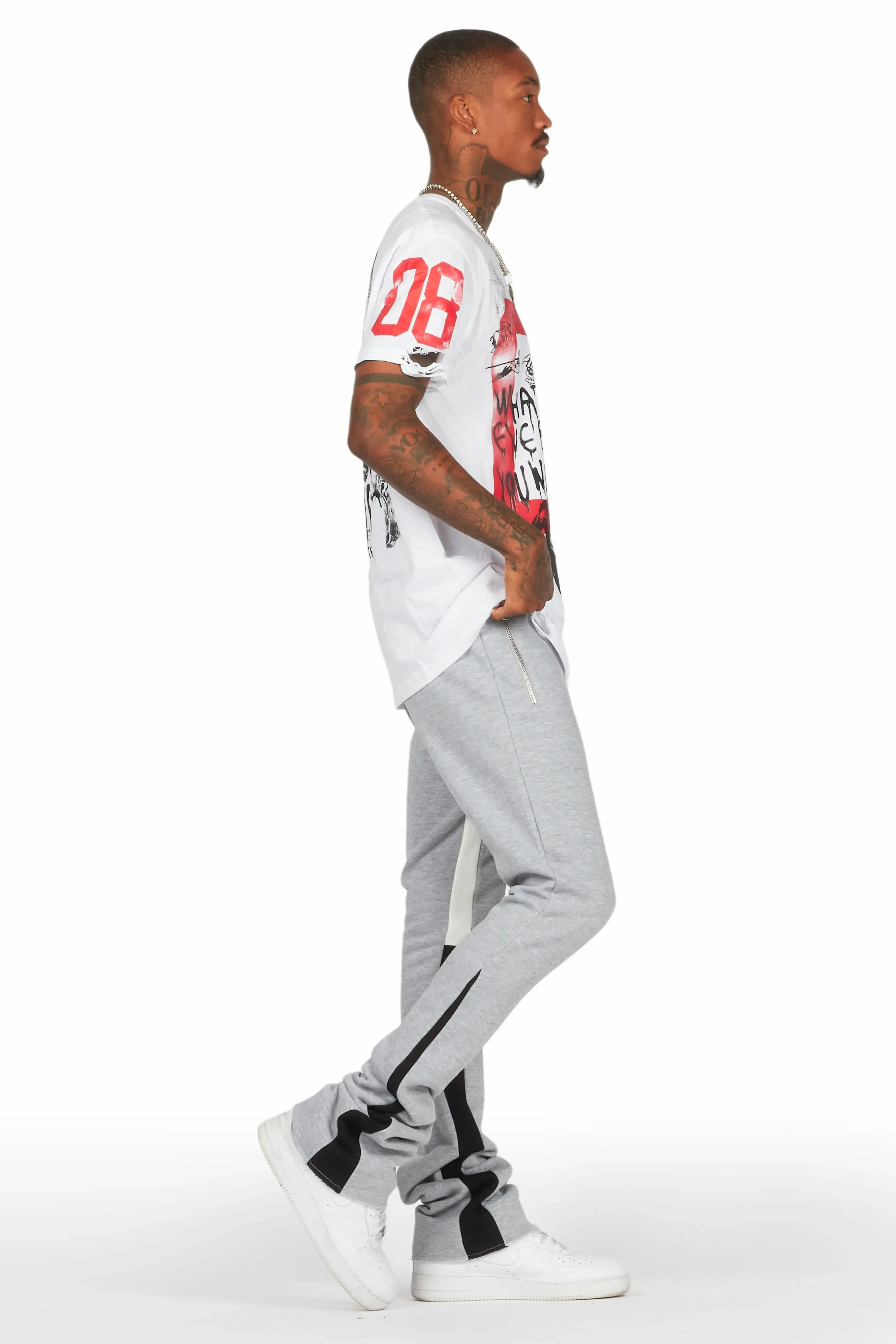 Grill White/Grey Oversized T-Shirt/Stacked Track Set sold by Rockstar Original product image thumbnail 3