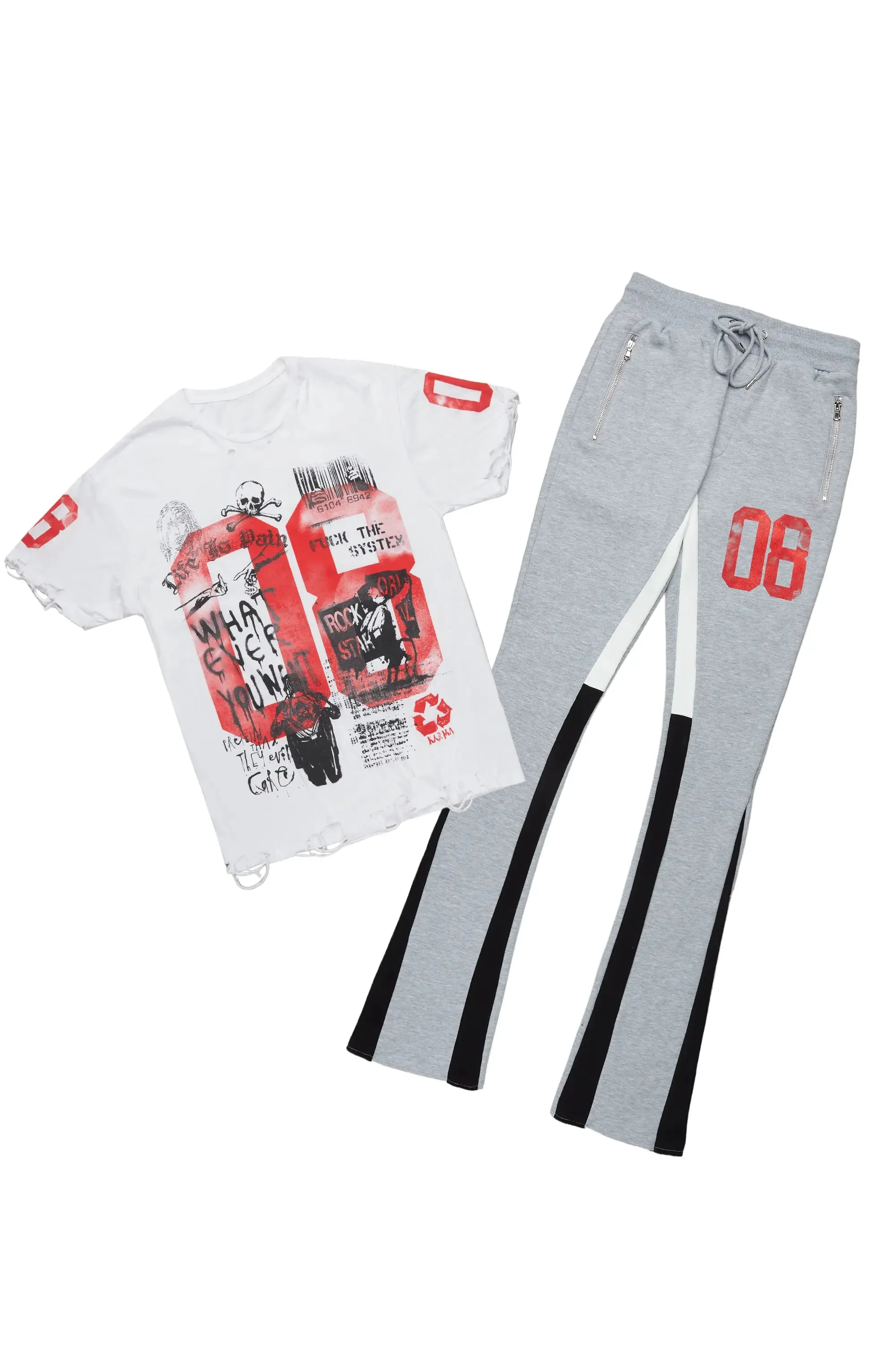 Grill White/Grey Oversized T-Shirt/Stacked Track Set sold by Rockstar Original
