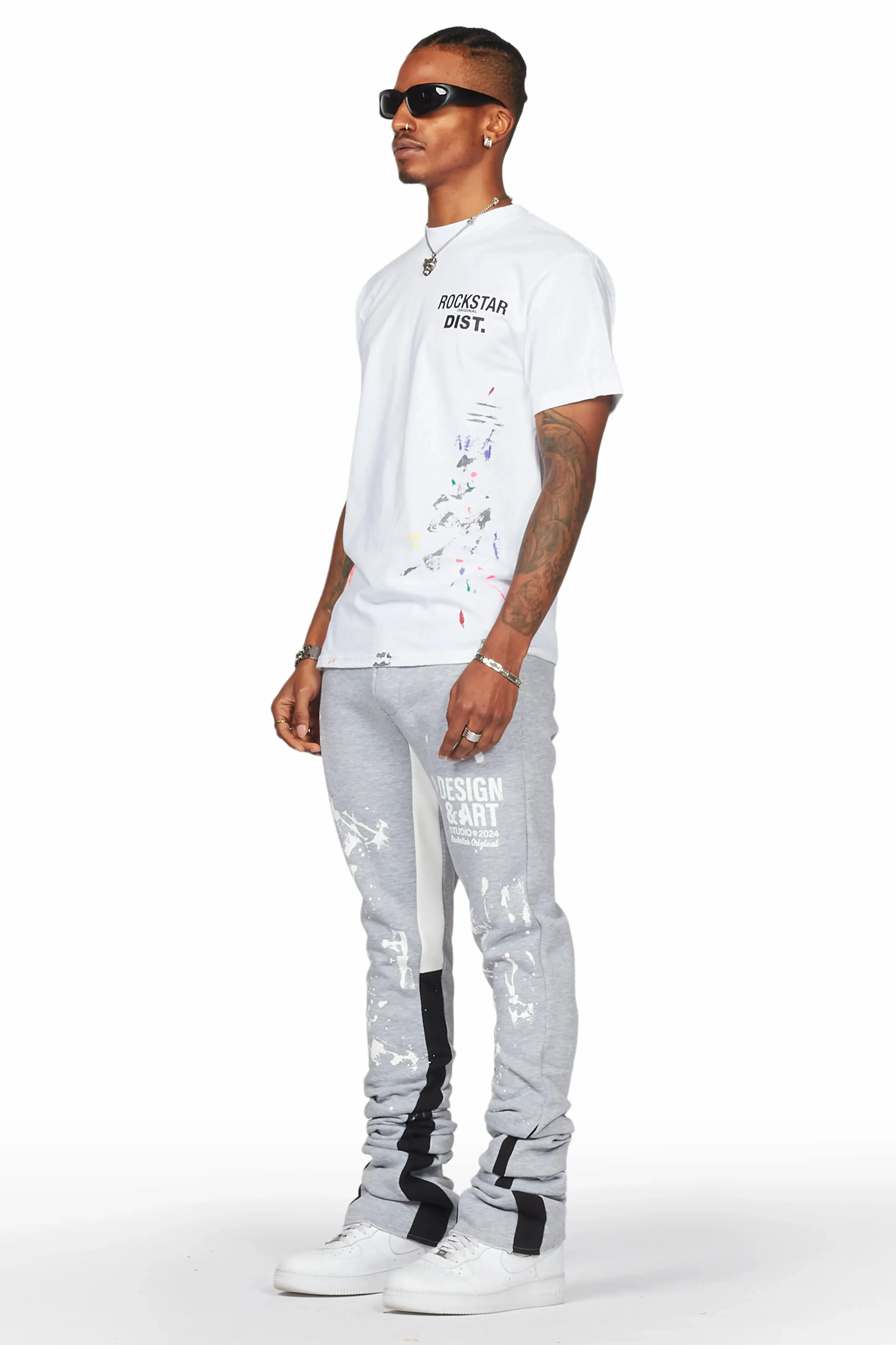 Damone Heather Grey Super Stacked Flare Track Pant sold by Rockstar Original product image thumbnail 3