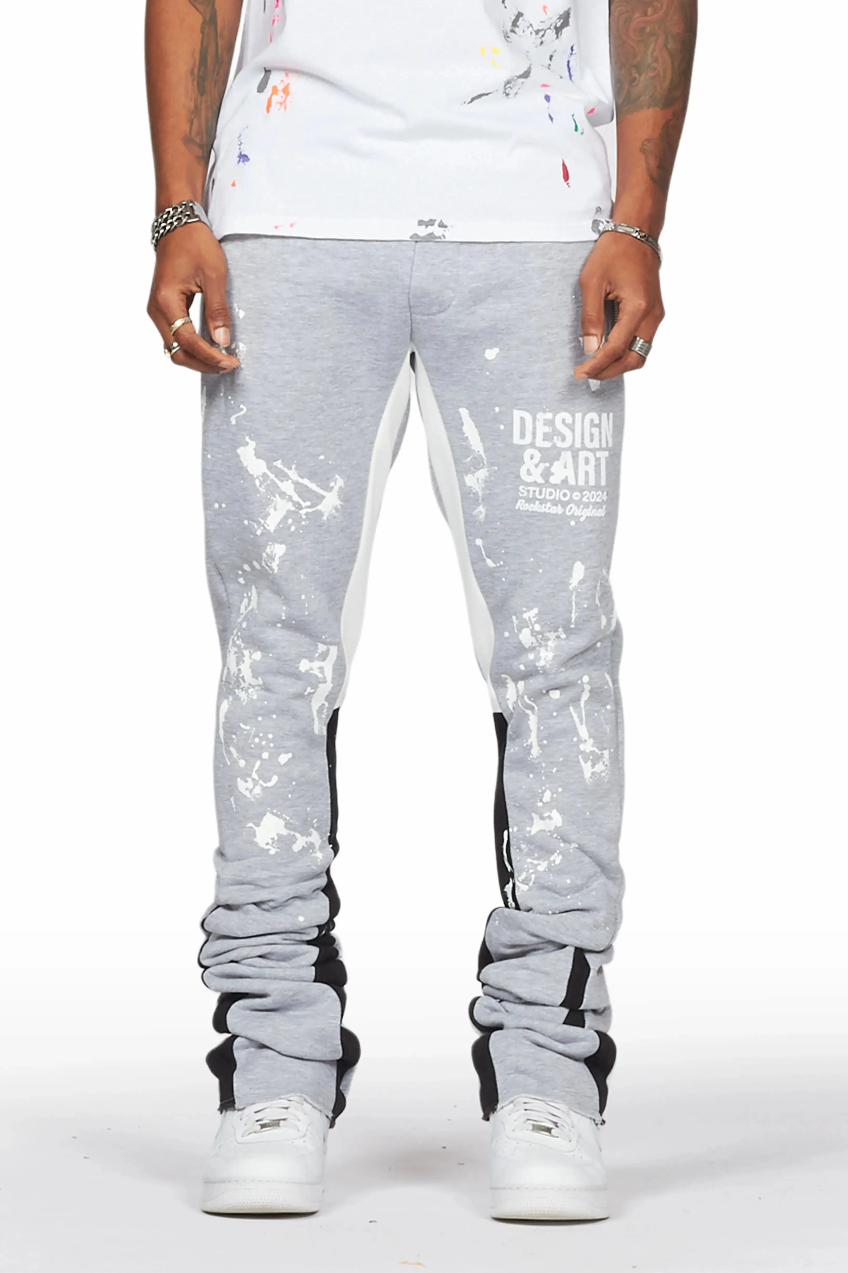 Damone Heather Grey Super Stacked Flare Track Pant sold by Rockstar Original