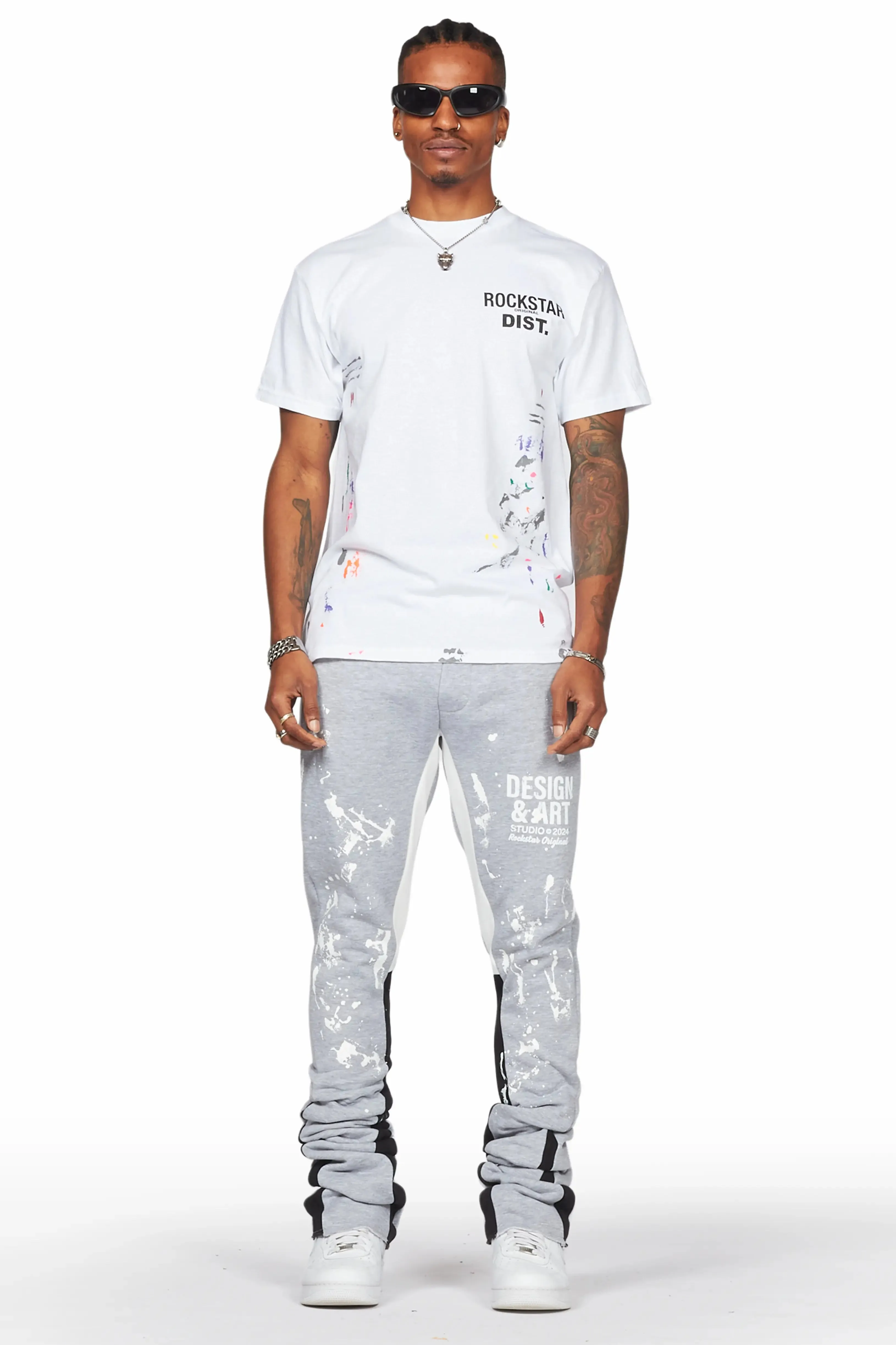 Damone Heather Grey Super Stacked Flare Track Pant sold by Rockstar Original product image thumbnail 2