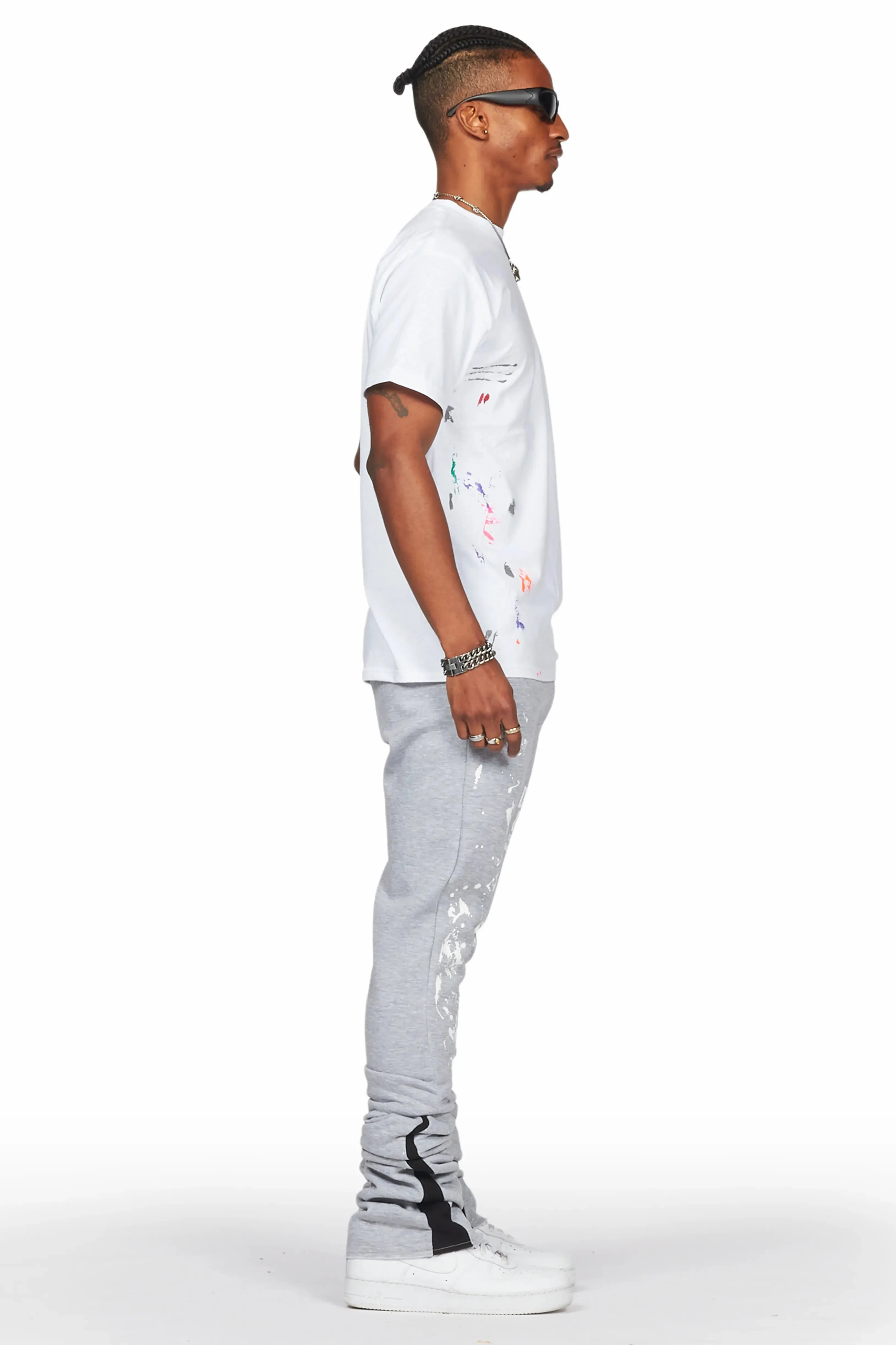 Damone Heather Grey Super Stacked Flare Track Pant sold by Rockstar Original product image thumbnail 4