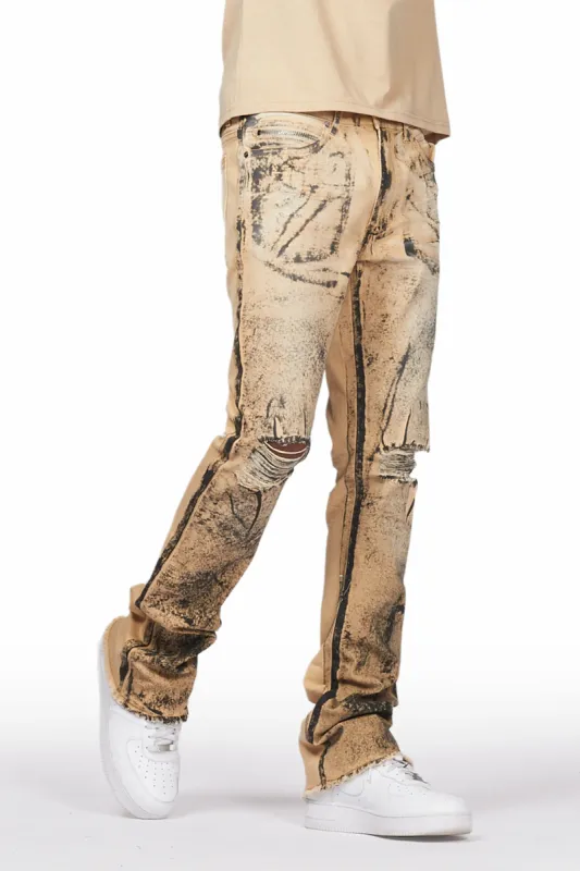 Reki Beige Painter Stacked Flare Jean sold by Rockstar Original