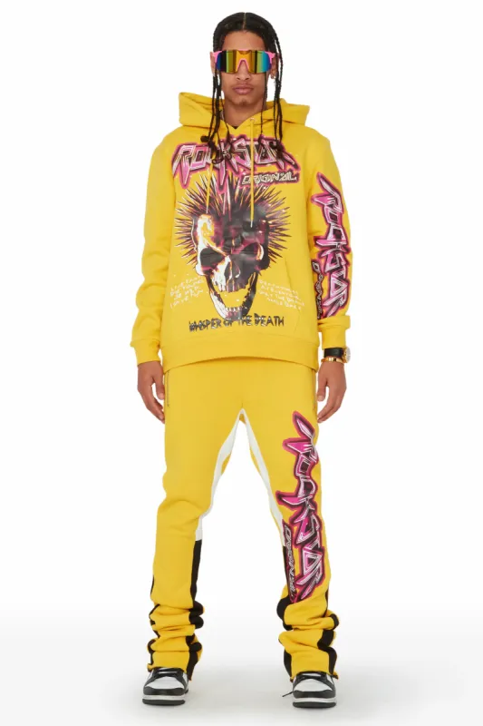 Obern Yellow Graphic Hoodie/Stacked Flare Pant Track Set sold by Rockstar Original
