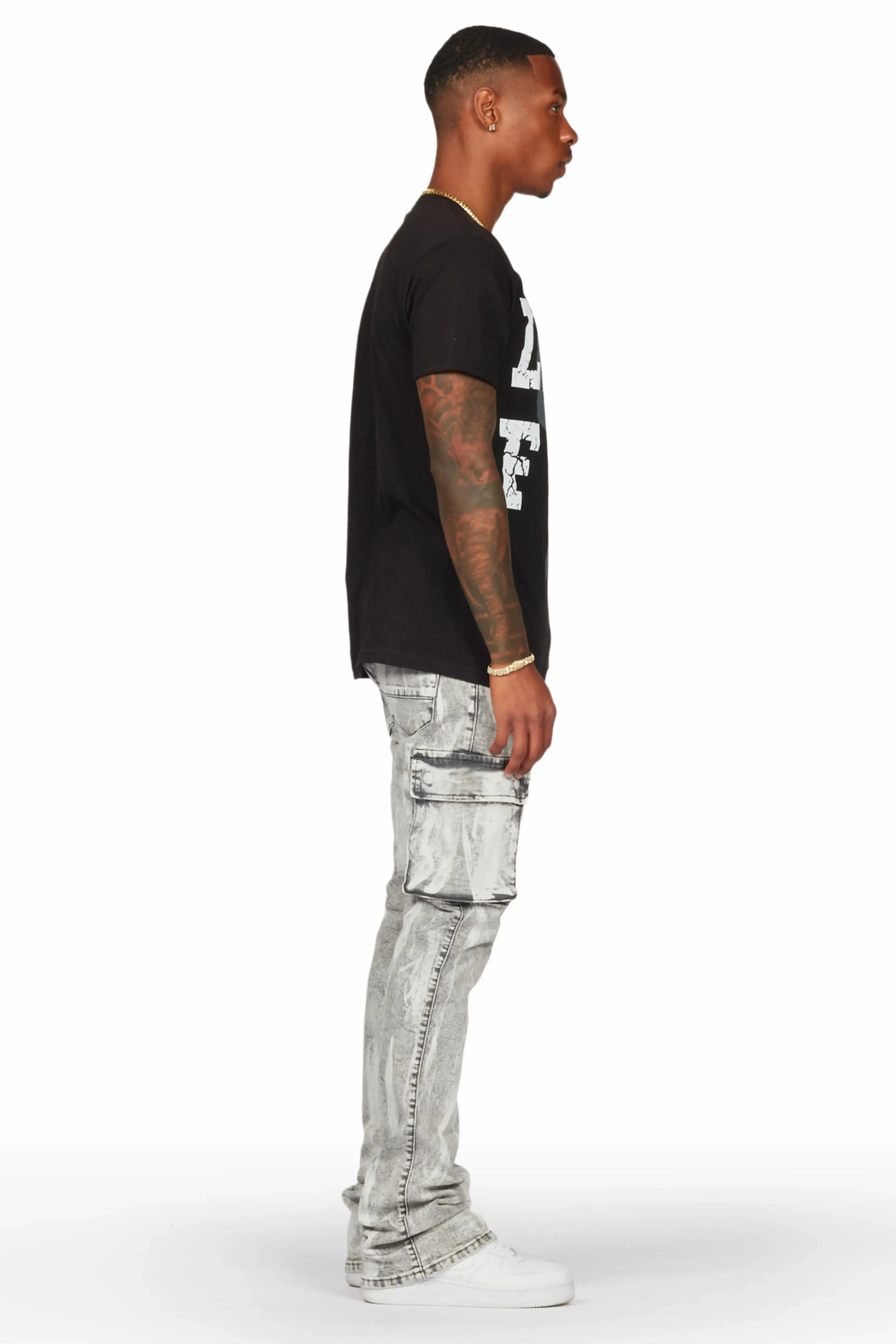 Dandy Light Grey Stacked Flare Cargo Jean sold by Rockstar Original product image thumbnail 4