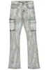 Dandy Light Grey Stacked Flare Cargo Jean sold by Rockstar Original