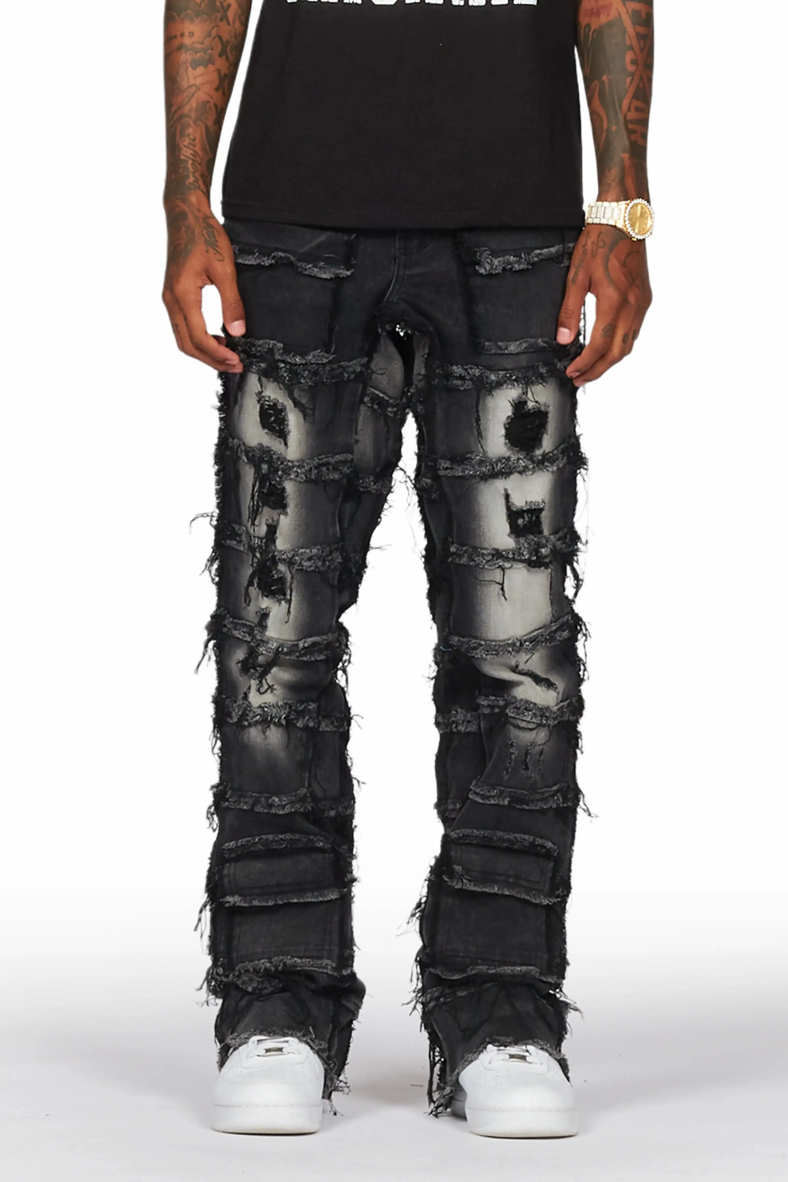 Taimo Black Baggy Cargo Stacked Jean sold by Rockstar Original