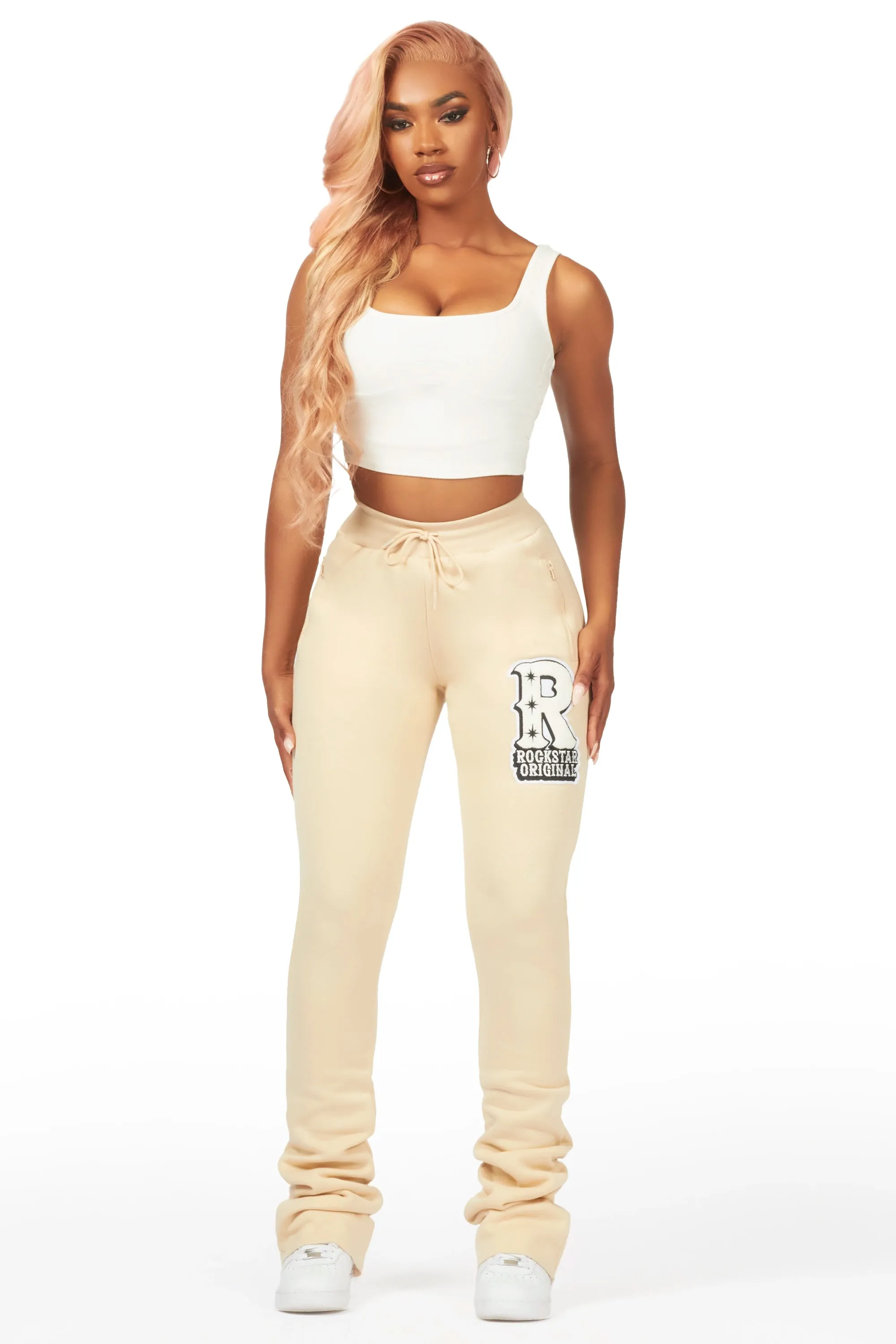 Fernanda Beige Super Stacked Track Pant sold by Rockstar Original