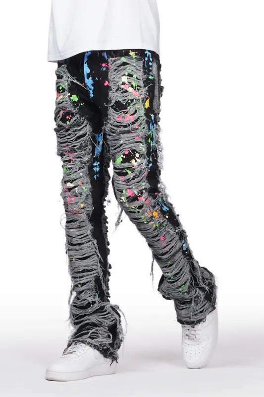 Leigh Black Painter Stacked Flare Jean sold by Rockstar Original