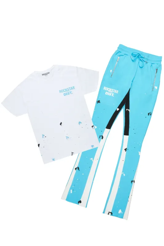 Raffer Blue/White T-Shirt/Stacked Flare Pant Set sold by Rockstar Original