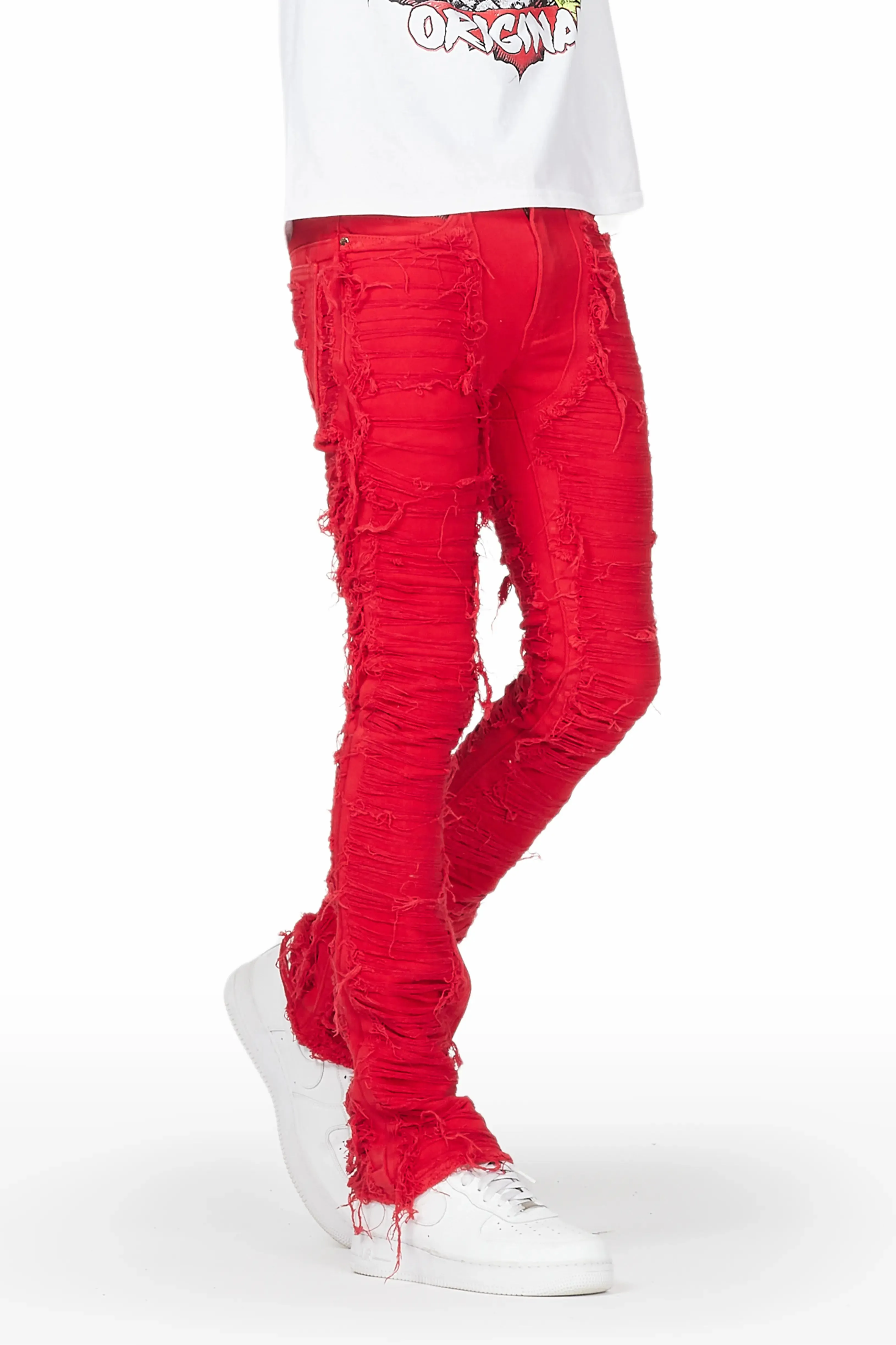 Conrad Red Stacked Flare Jean sold by Rockstar Original