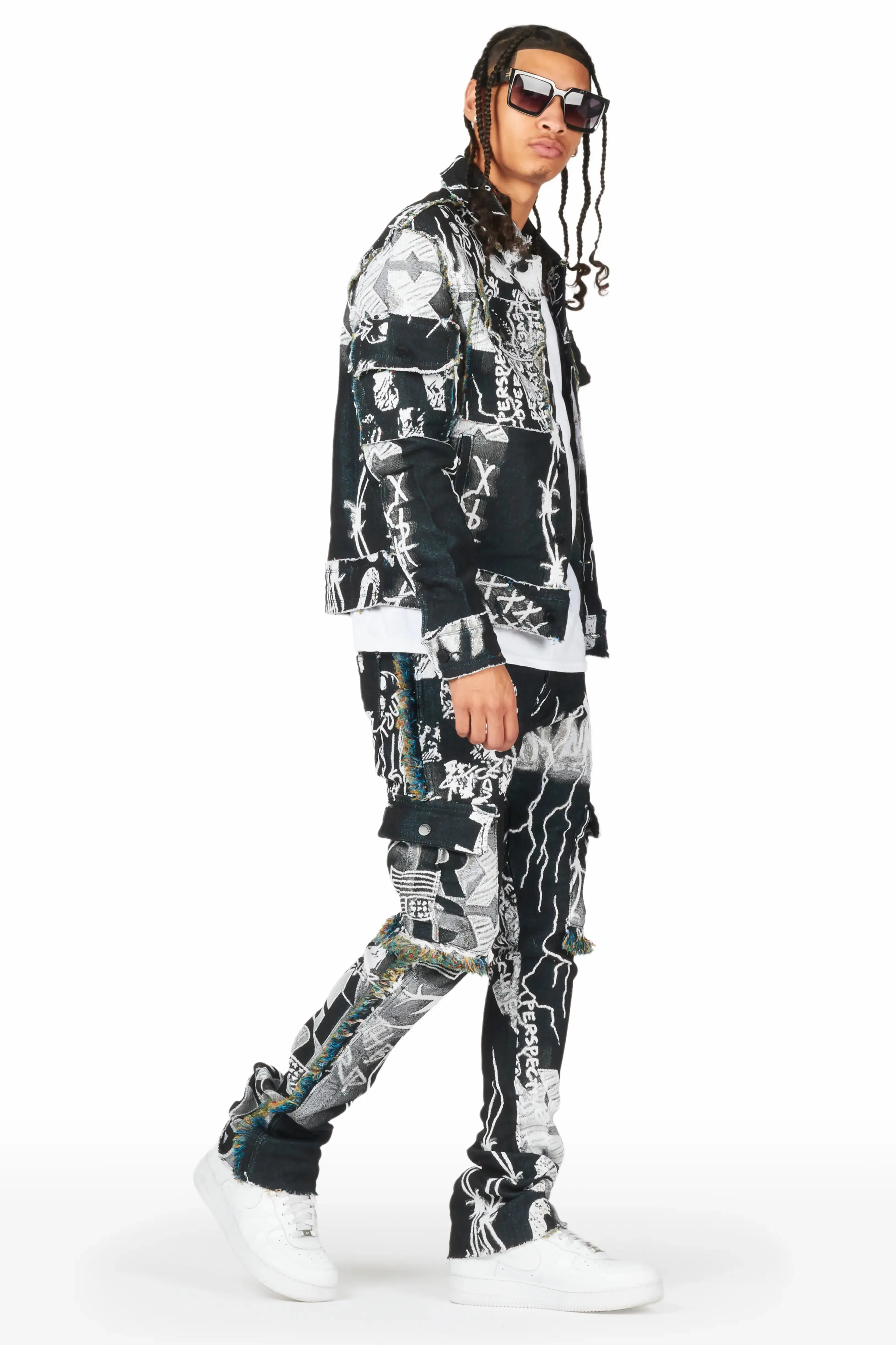 Zane Black/White Tapestry Trucker Jacket sold by Rockstar Original product image thumbnail 3