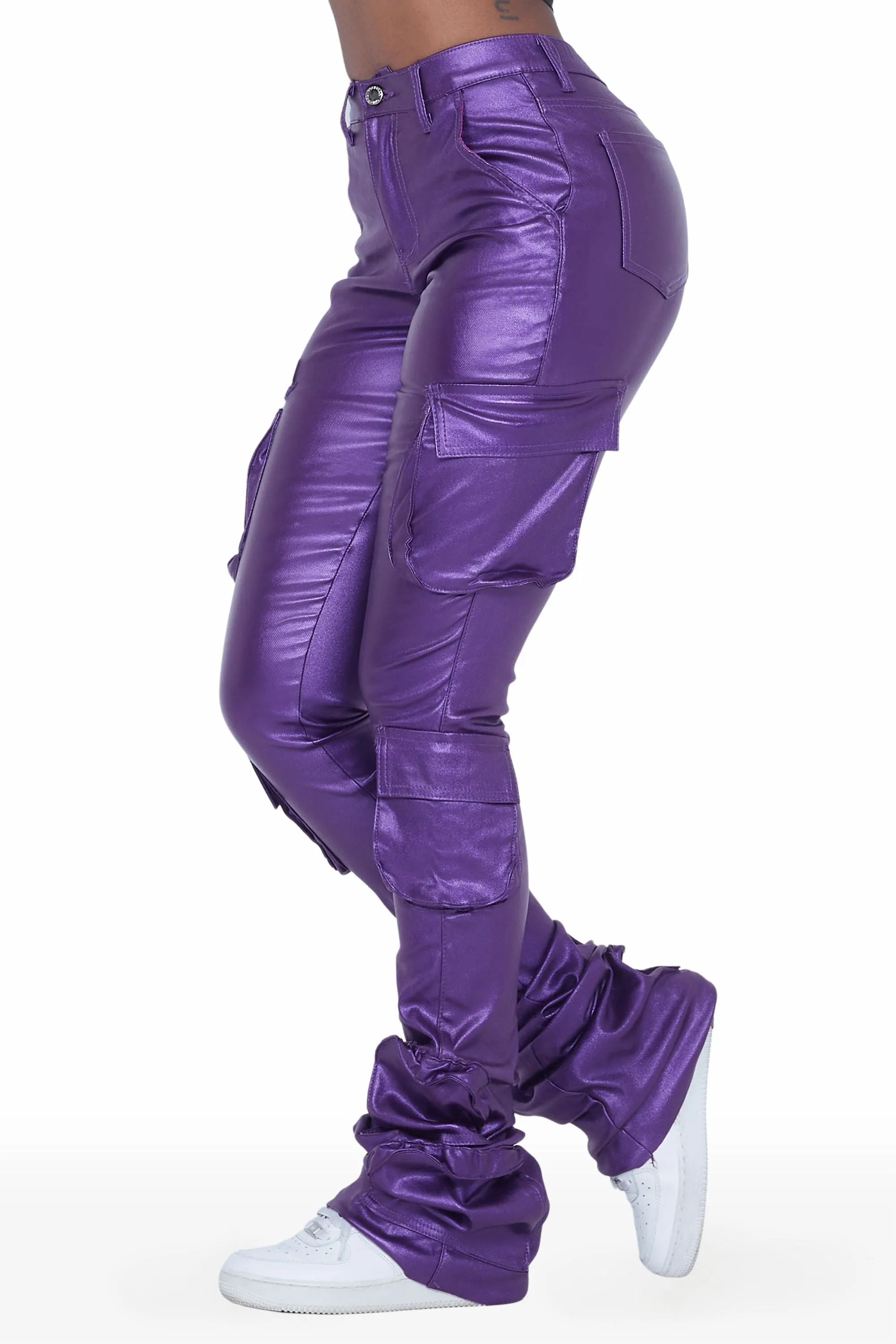 Miracle Purple PU Cargo Super Stacked Pant sold by Rockstar Original product image thumbnail 2