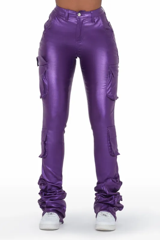 Miracle Purple PU Cargo Super Stacked Pant sold by Rockstar Original