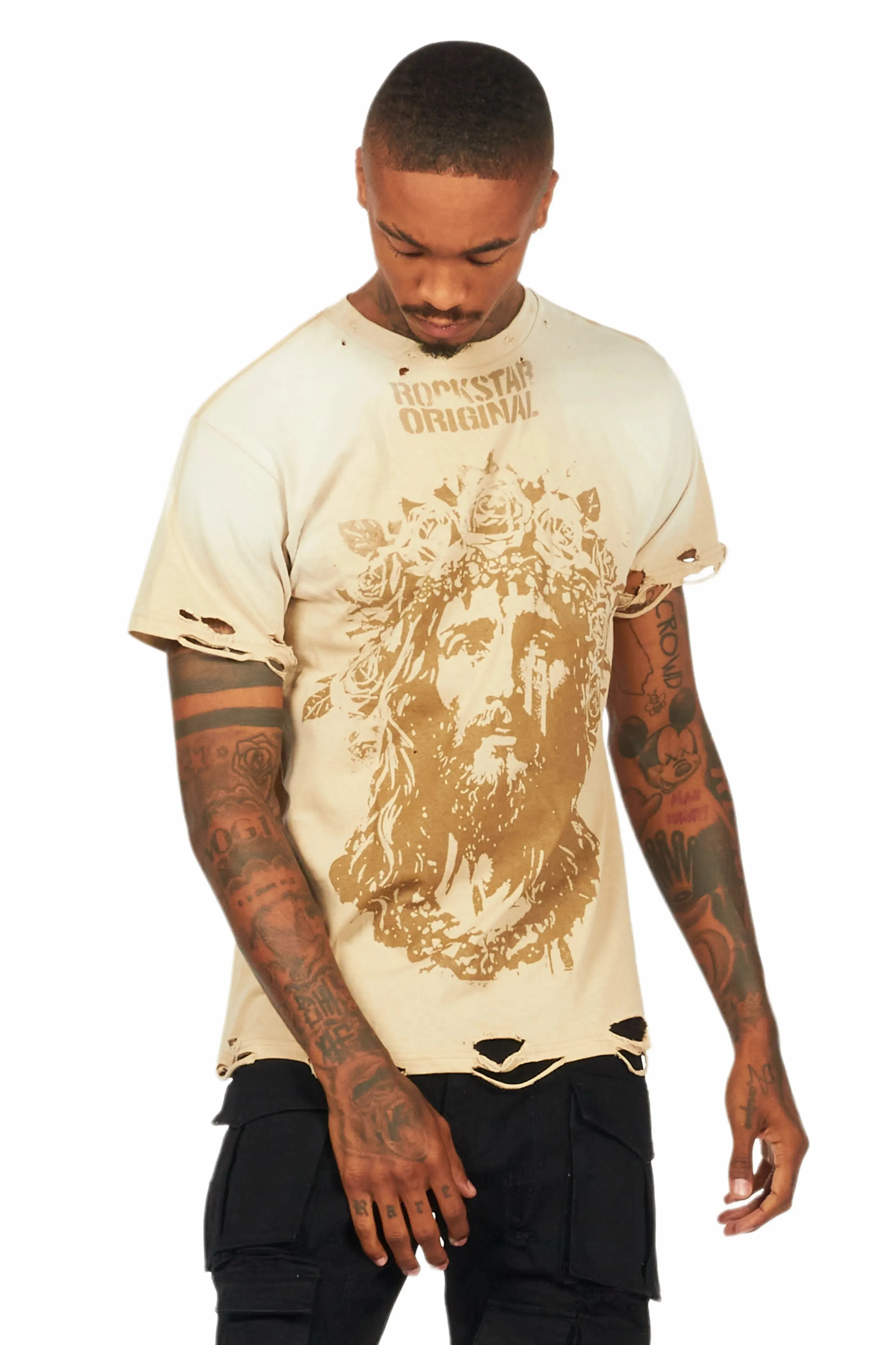 Sempe Beige Oversized Graphic T-Shirt sold by Rockstar Original product image thumbnail 3