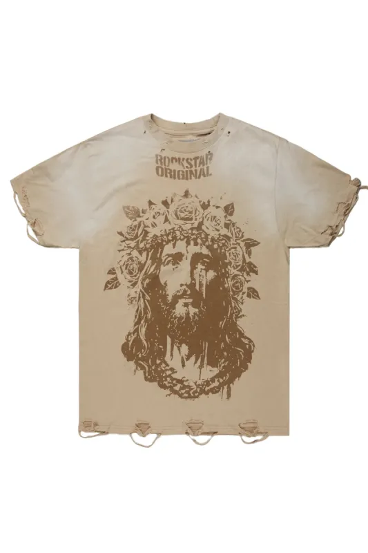 Sempe Beige Oversized Graphic T-Shirt sold by Rockstar Original