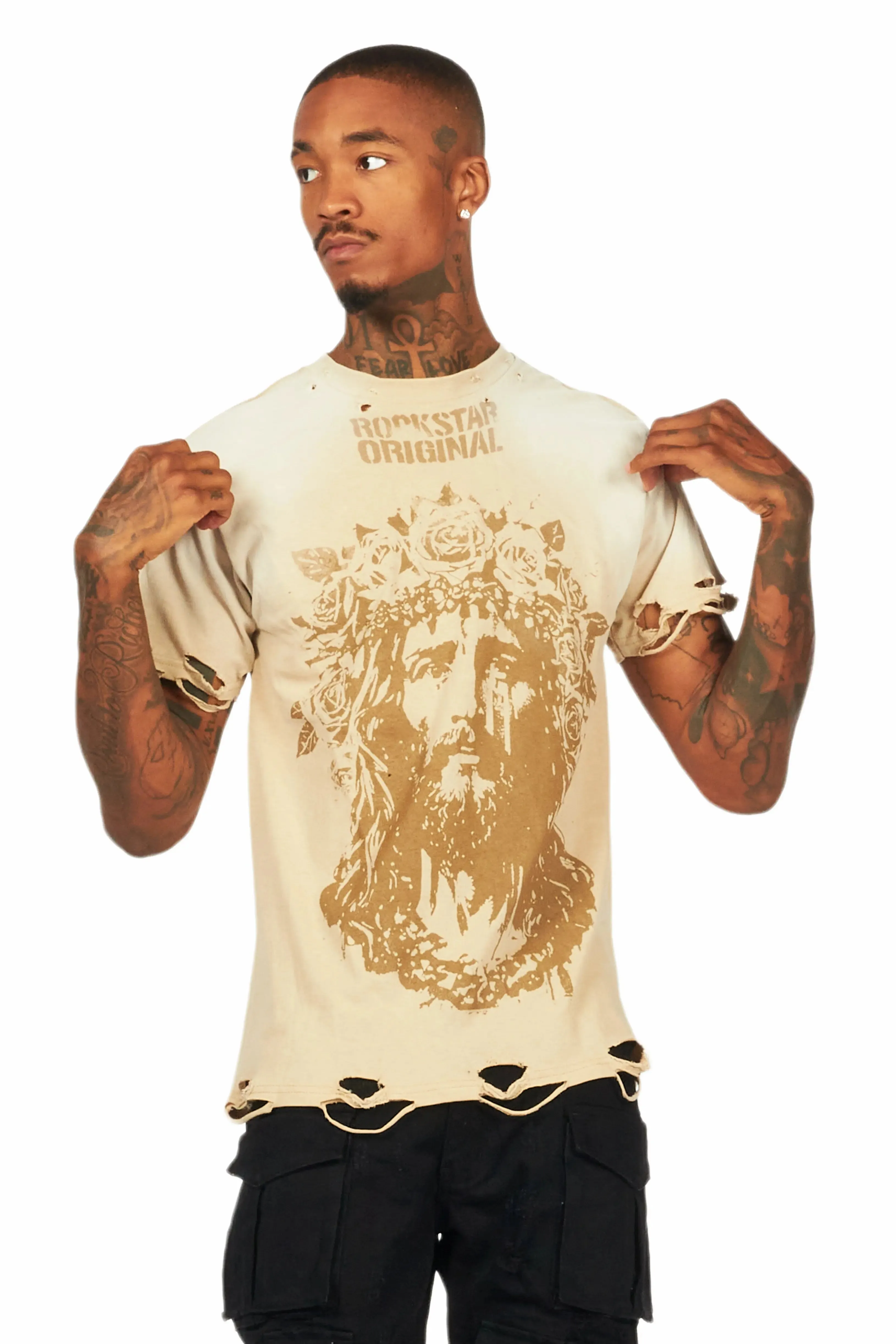 Sempe Beige Oversized Graphic T-Shirt sold by Rockstar Original product image thumbnail 4