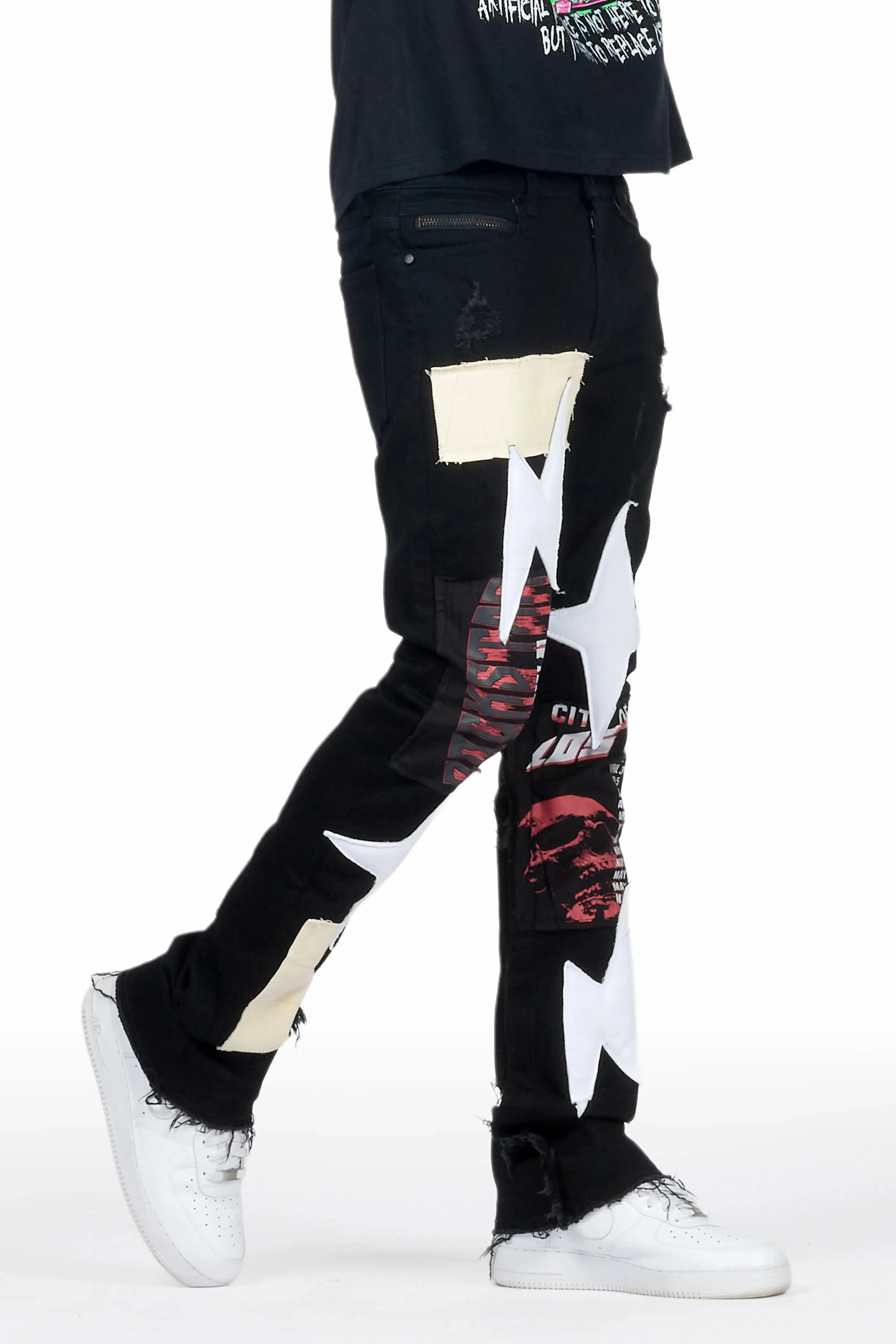 Rhys Black Patchwork Stacked Flare Jean sold by Rockstar Original