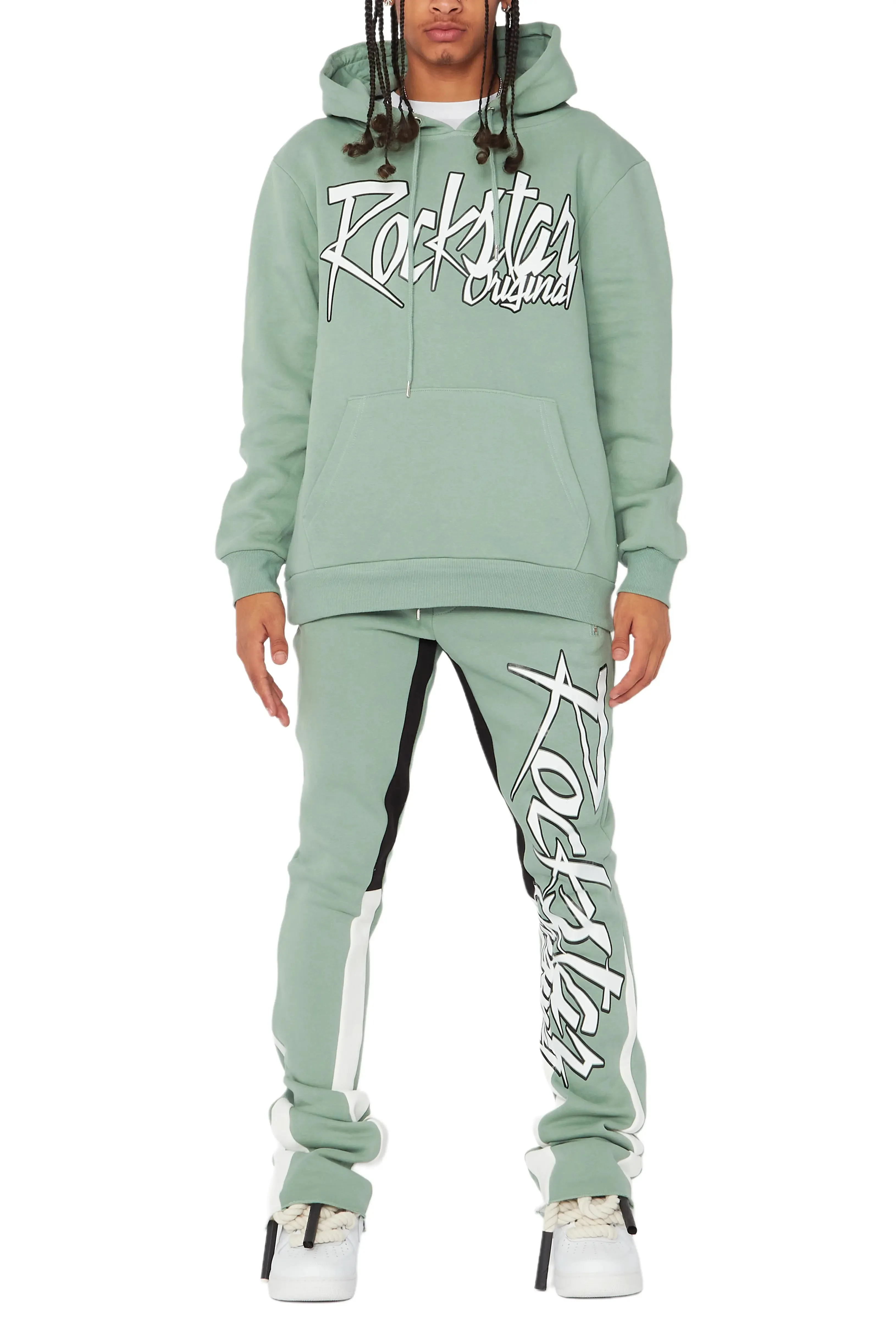Kalibre Sage/White Hoodie/Stacked Flare Pant Set sold by Rockstar Original product image thumbnail 5