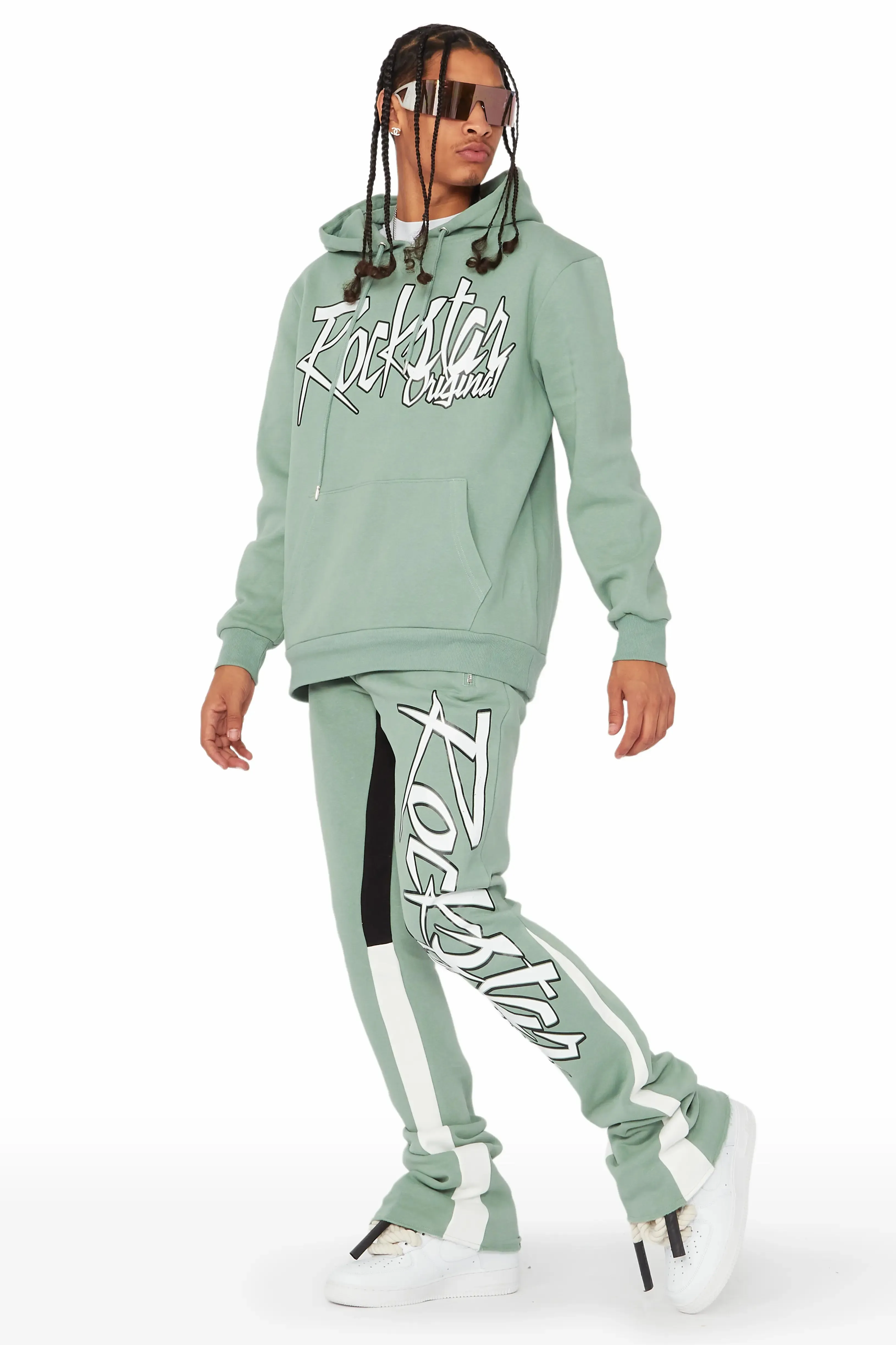 Kalibre Sage/White Hoodie/Stacked Flare Pant Set sold by Rockstar Original product image thumbnail 4