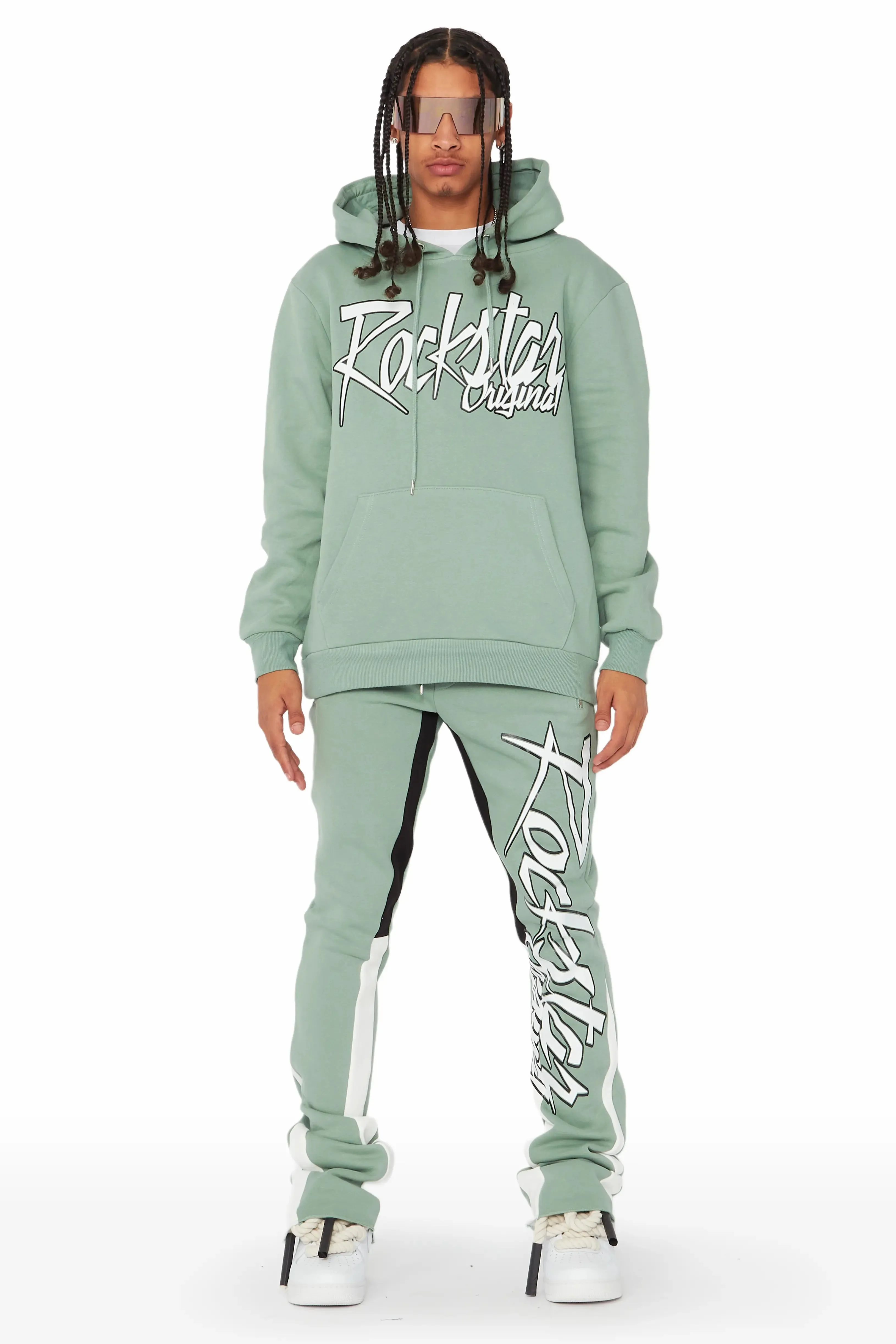 Kalibre Sage/White Hoodie/Stacked Flare Pant Set sold by Rockstar Original