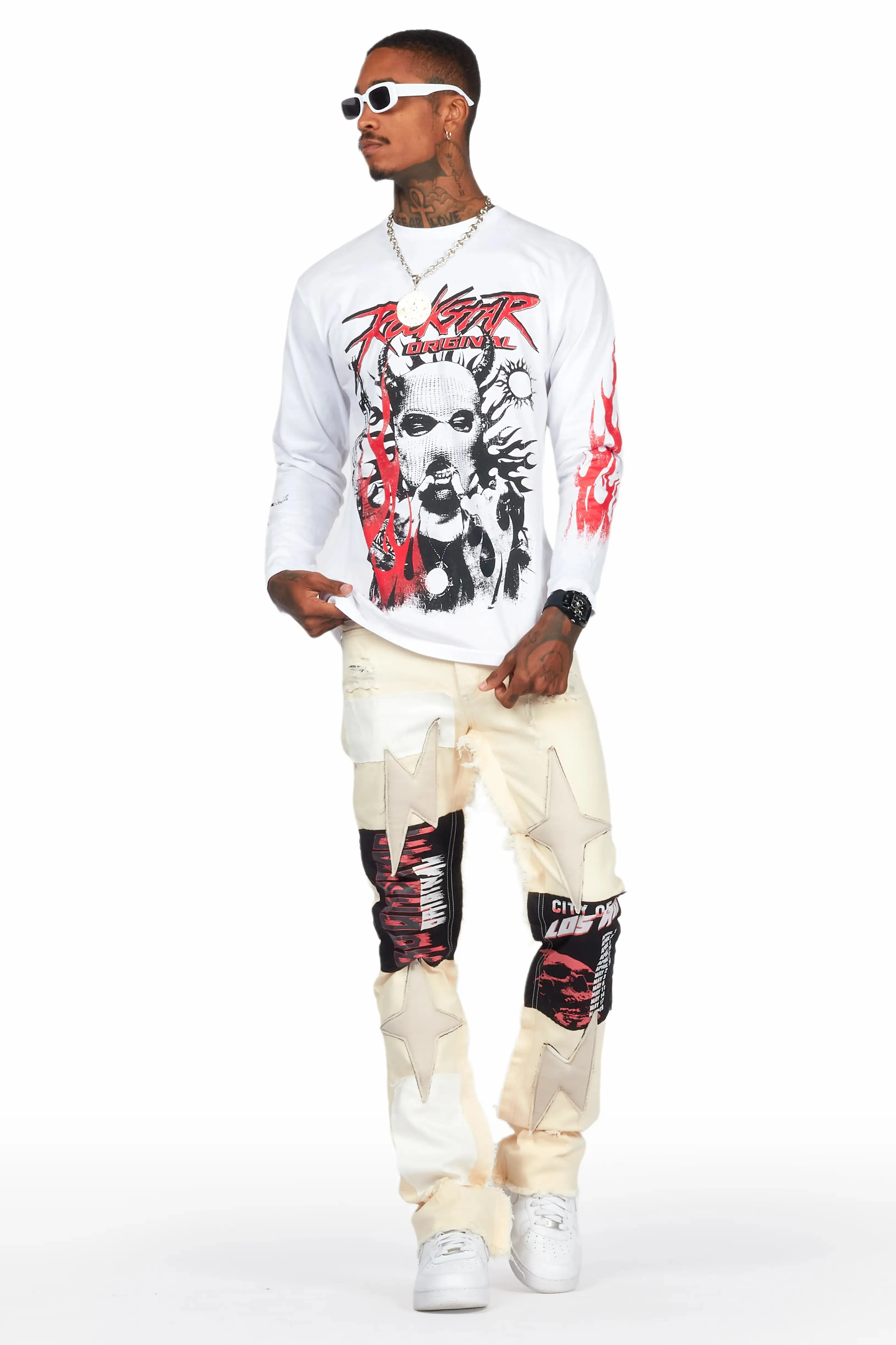 Rhys Beige Patchwork Stacked Flare Jean sold by Rockstar Original product image thumbnail 4