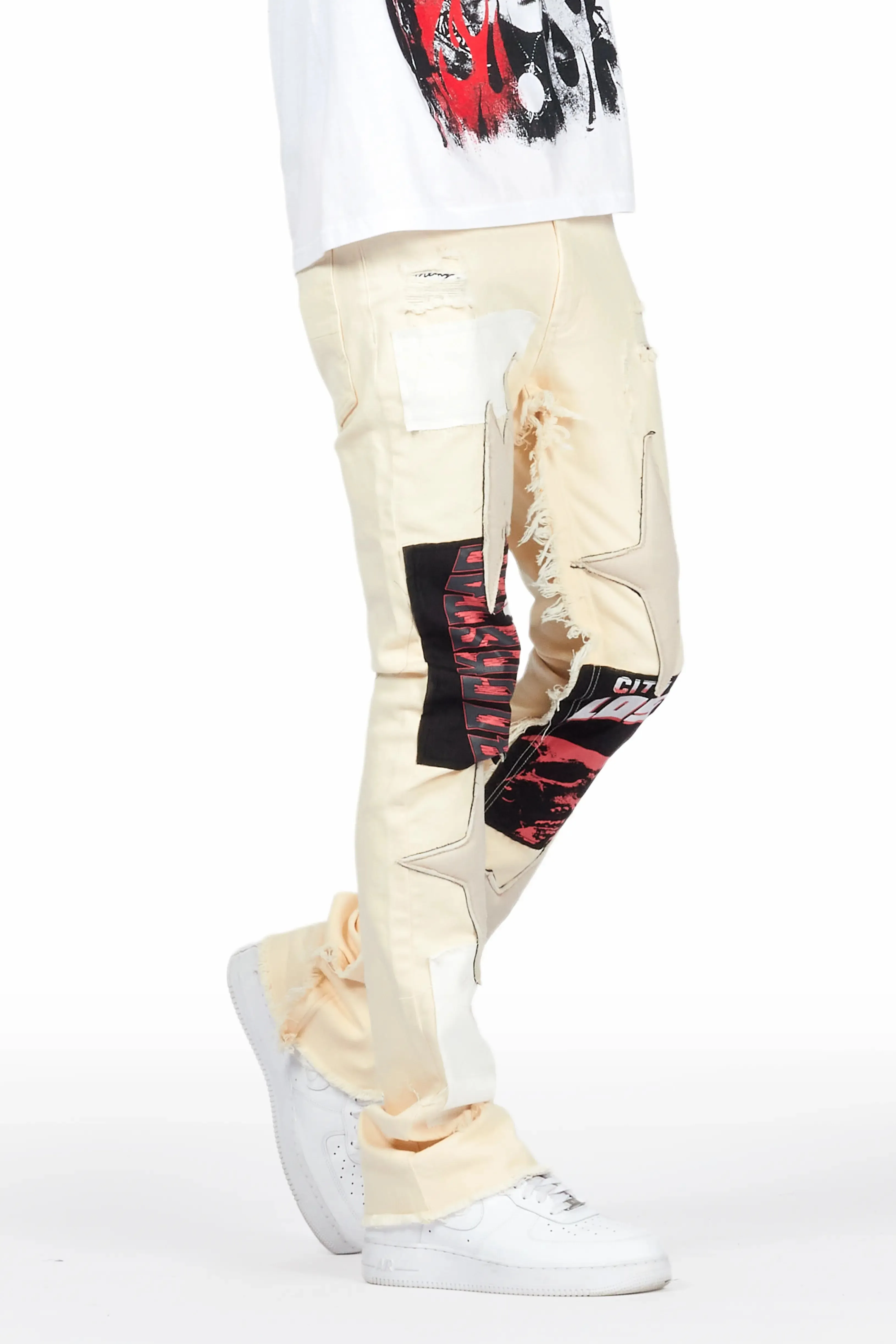 Rhys Beige Patchwork Stacked Flare Jean sold by Rockstar Original product image thumbnail 2