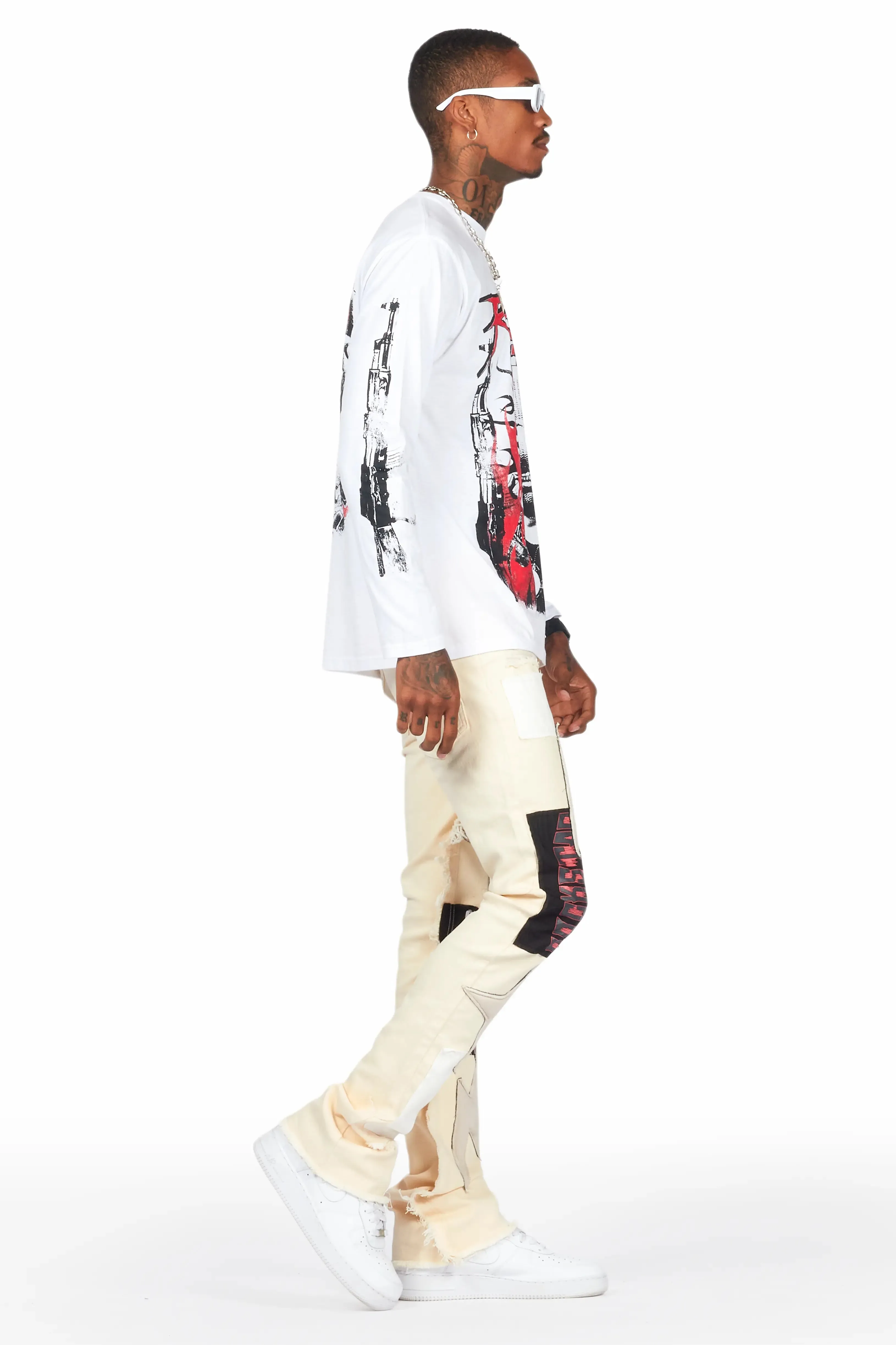 Rhys Beige Patchwork Stacked Flare Jean sold by Rockstar Original product image thumbnail 5