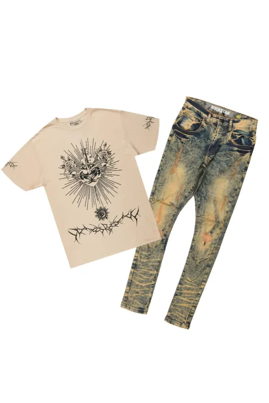 Leander Beige T-Shirt Slim Fit Jean Bundle sold by Rockstar Original