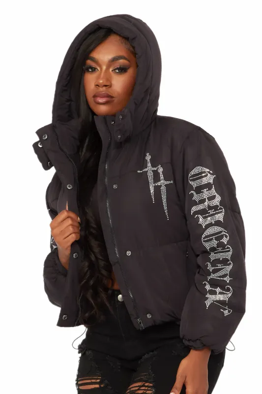 Kalisha Black Rhinestone Puffer Jacket sold by Rockstar Original
