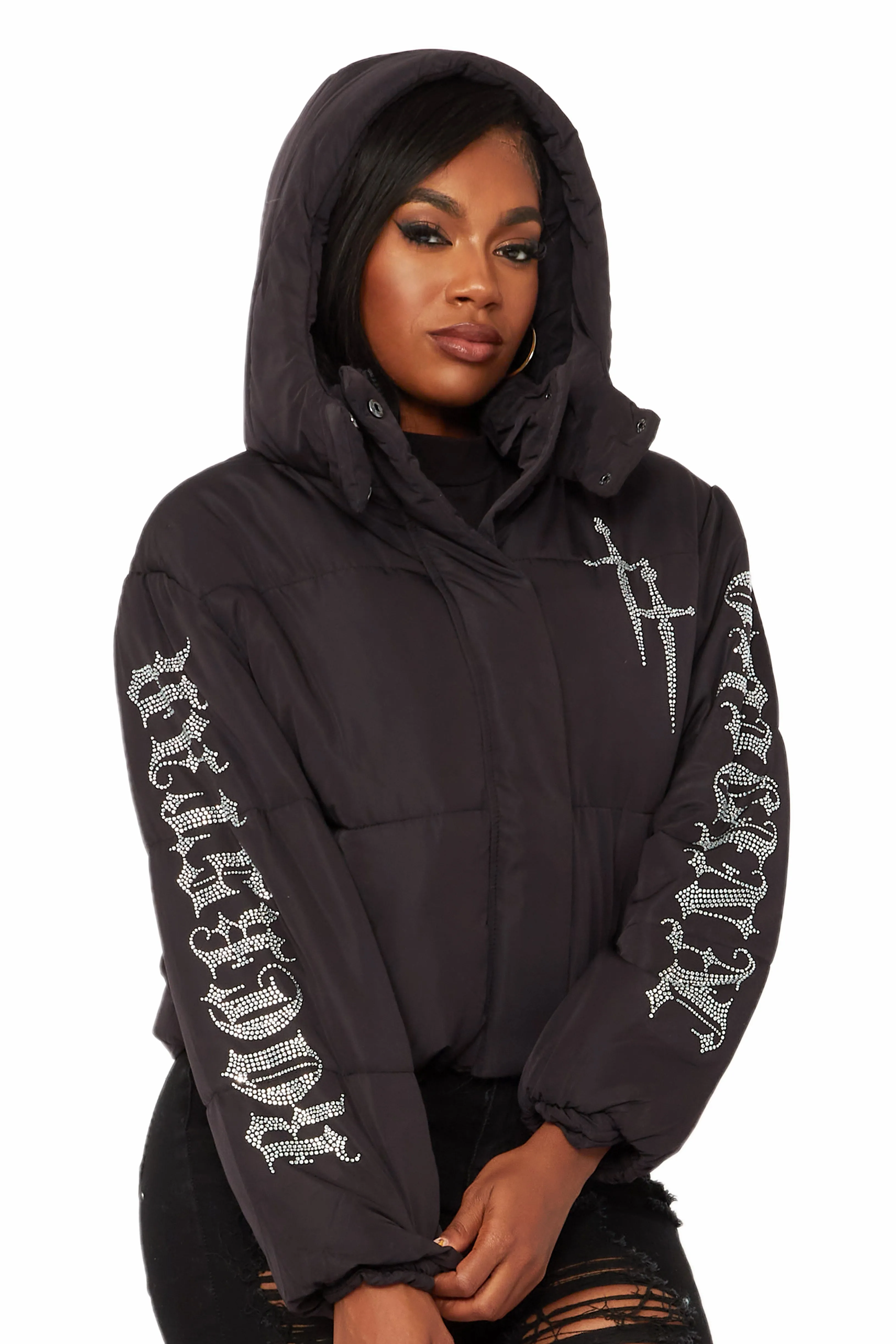 Kalisha Black Rhinestone Puffer Jacket sold by Rockstar Original product image thumbnail 2